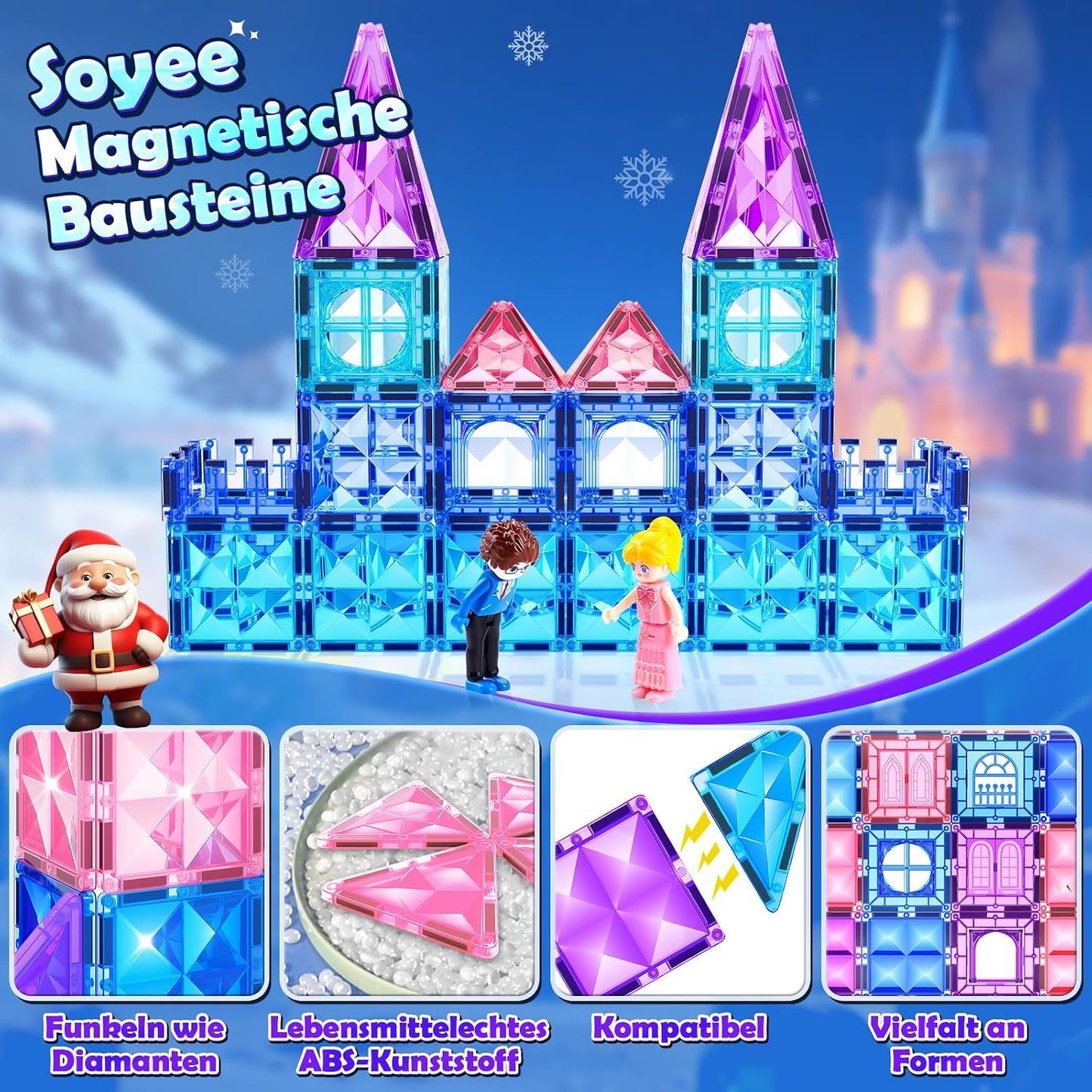 Hot Diamond Magnetic Building Blocks for Kids - Princess Castle Magnetic Tiles Toys for 3-8 Year Old Girls & Boys - 3 4 5 6 Year Old Girl Birthday Xmas Gifts - STEM Educational Toys for Creative Play