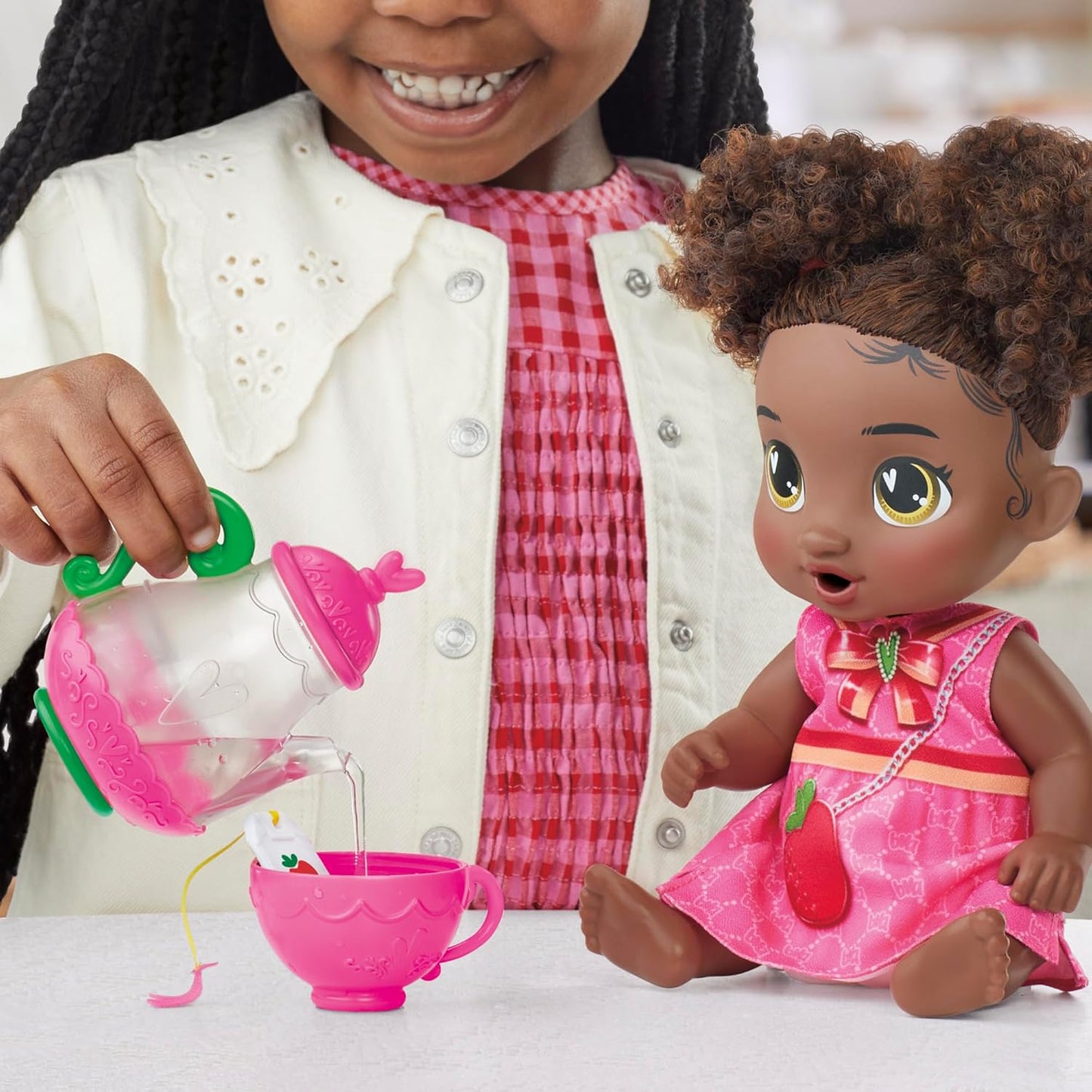 Hot Baby Alive Bubbly Tea Party Berry Boo Doll with Teapot Accessories, Black Hair, 11 Inches, Toys for 3 Year Old Girls and Boys & Up