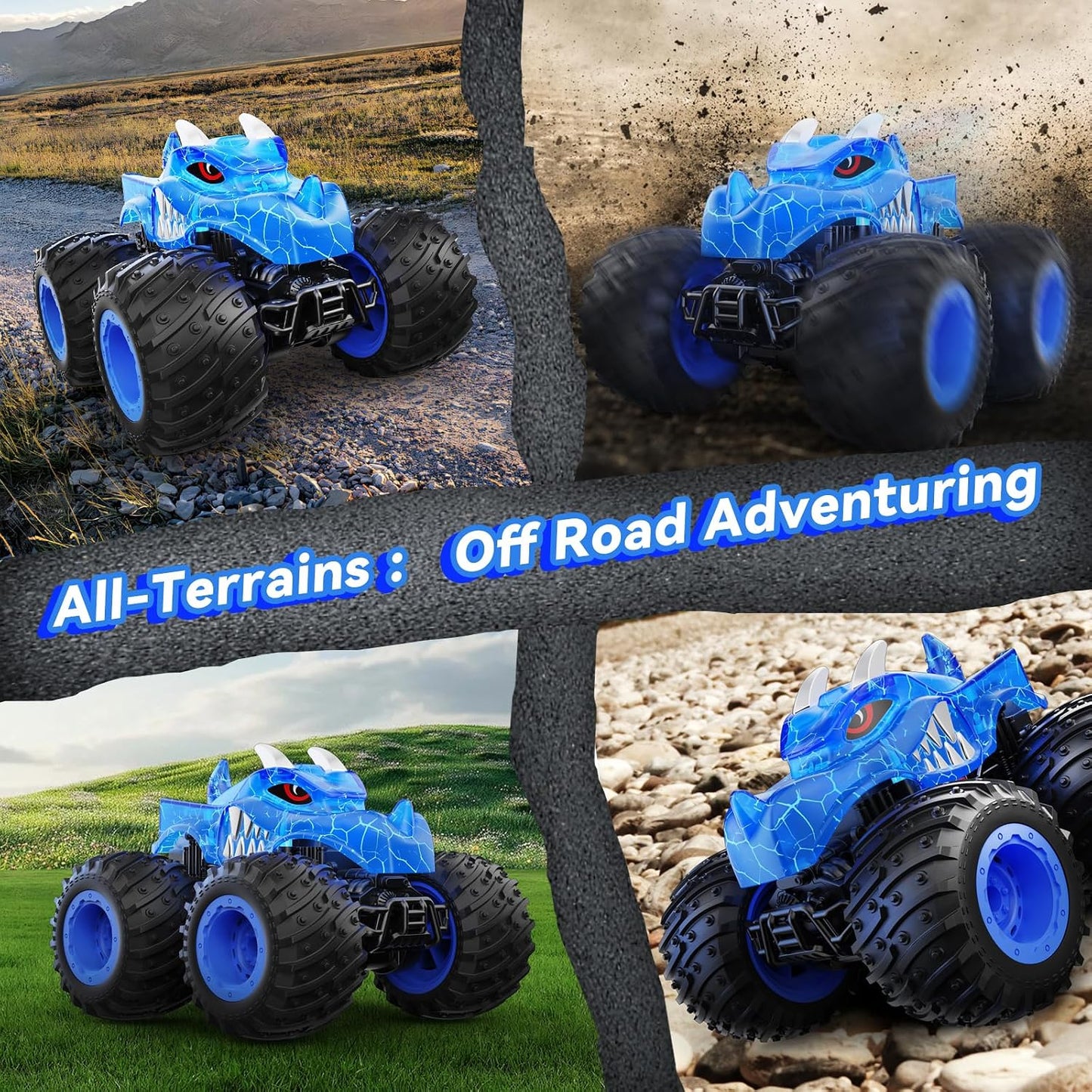 Hot AUUGUU Remote Control Car, 2.4GHz Monster Trucks Toys with Light Spray, Birthday Gift for Kids 3 4 5 6 7 8, All Terrain RC Cars, Toddler Toys for Boys Girls 3+ Year Old