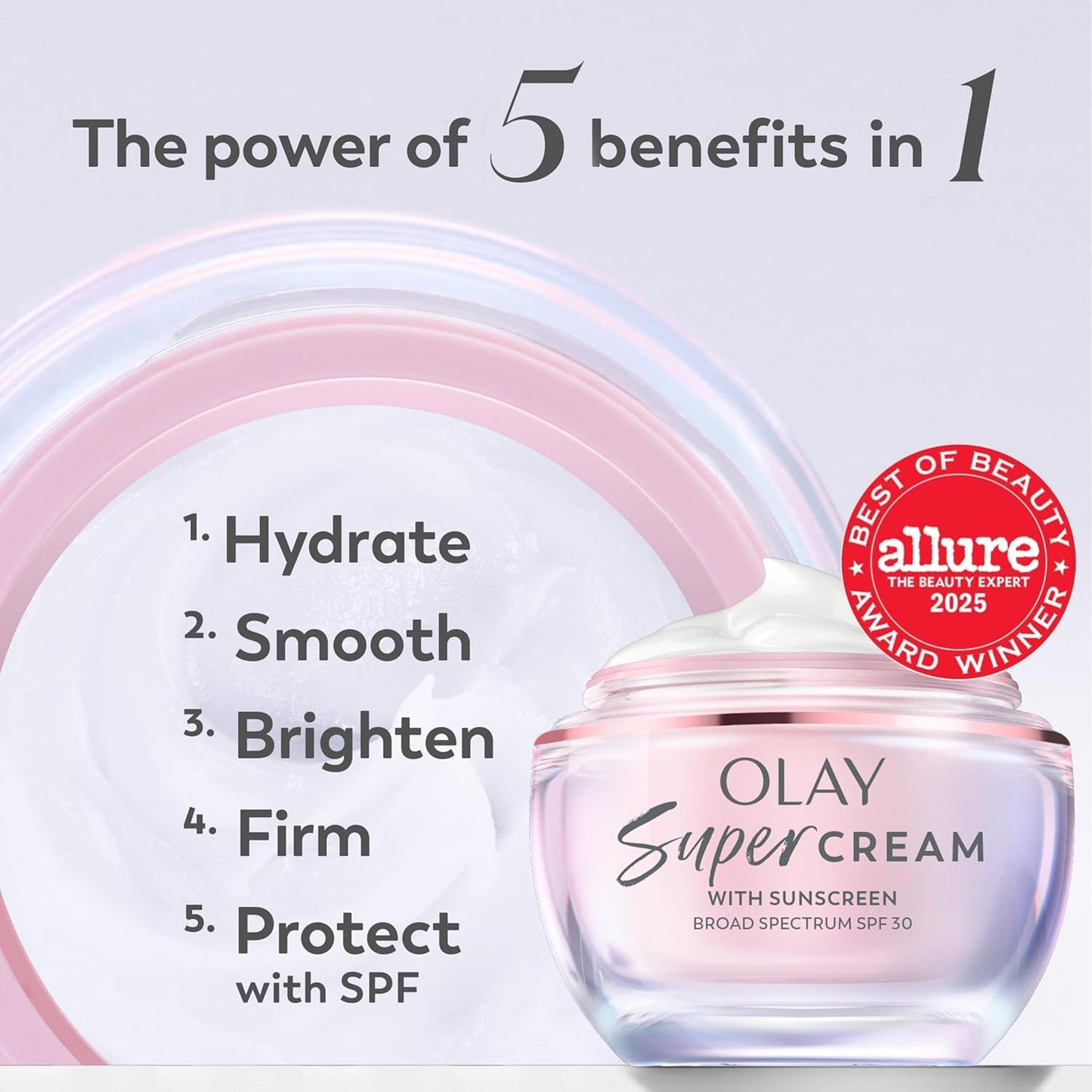 HotOlay Super Cream with Sunscreen SPF 30, Lightweight Face Moisturizer with Sun Protection, 5-in-1 Skin Care Benefits - Hydrating, Brightening, Firming - Niacinamide, Vitamin C, Collagen Peptide, 1.7 oz
