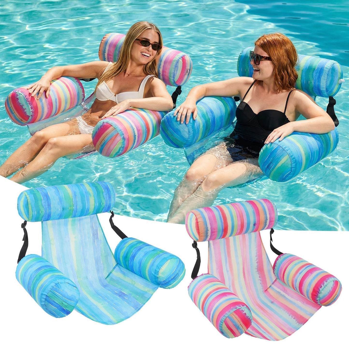 HotInflatable Pool Float Chair - 2 Pack Pool Floats Adult Heavy Duty, Water Floating Lounge Chairs, Blow up Floaties Adults for Summer Fun Party Lake Beach