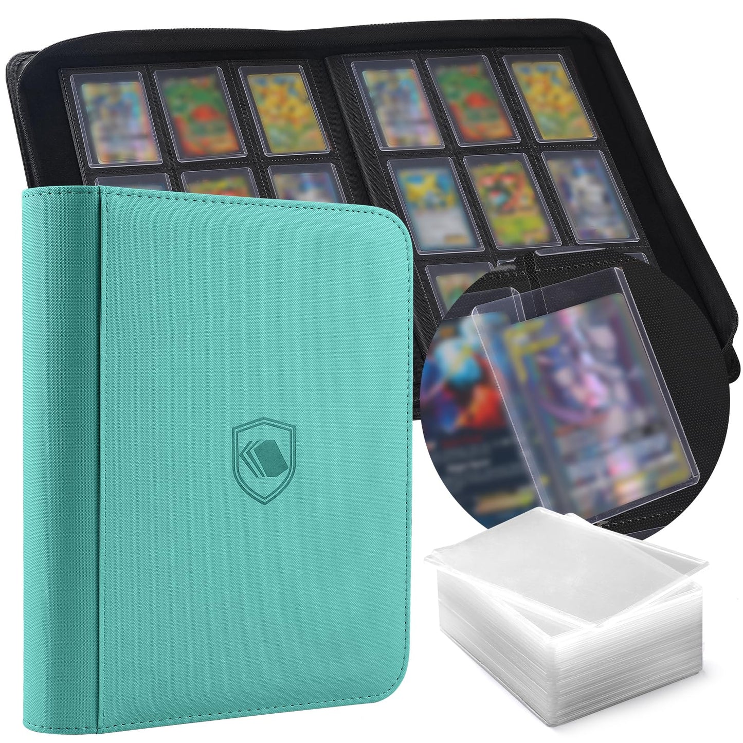 HotTop Loader Binder 9 Pocket, Holds 360 Toploaders, 100 Toploaders INCLUDED | Toploader Binder for 3" x 4" Rigid Toploaders, Trading Card Binder for TCG, MTG, Sport Cards, PU Leather Cover, Side Loading