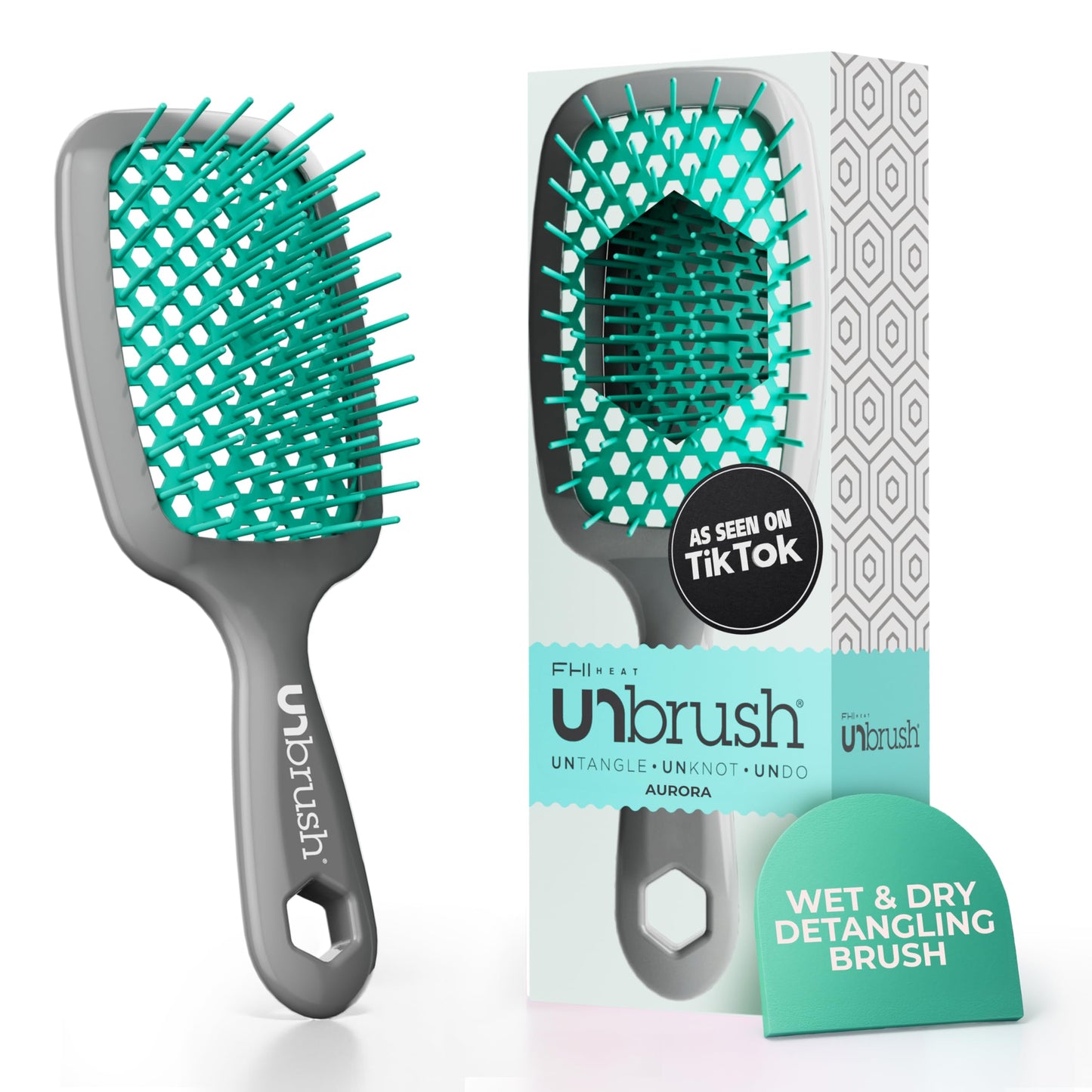 HotFHI Heat UNbrush Detangling Brush for Pain-Free Brushing on All Wet or Dry Hair Types — Durable DuoFlex Anti-Static Bristles, Lightweight Handle, Vented Hair Brush, Periwinkle Light Blue