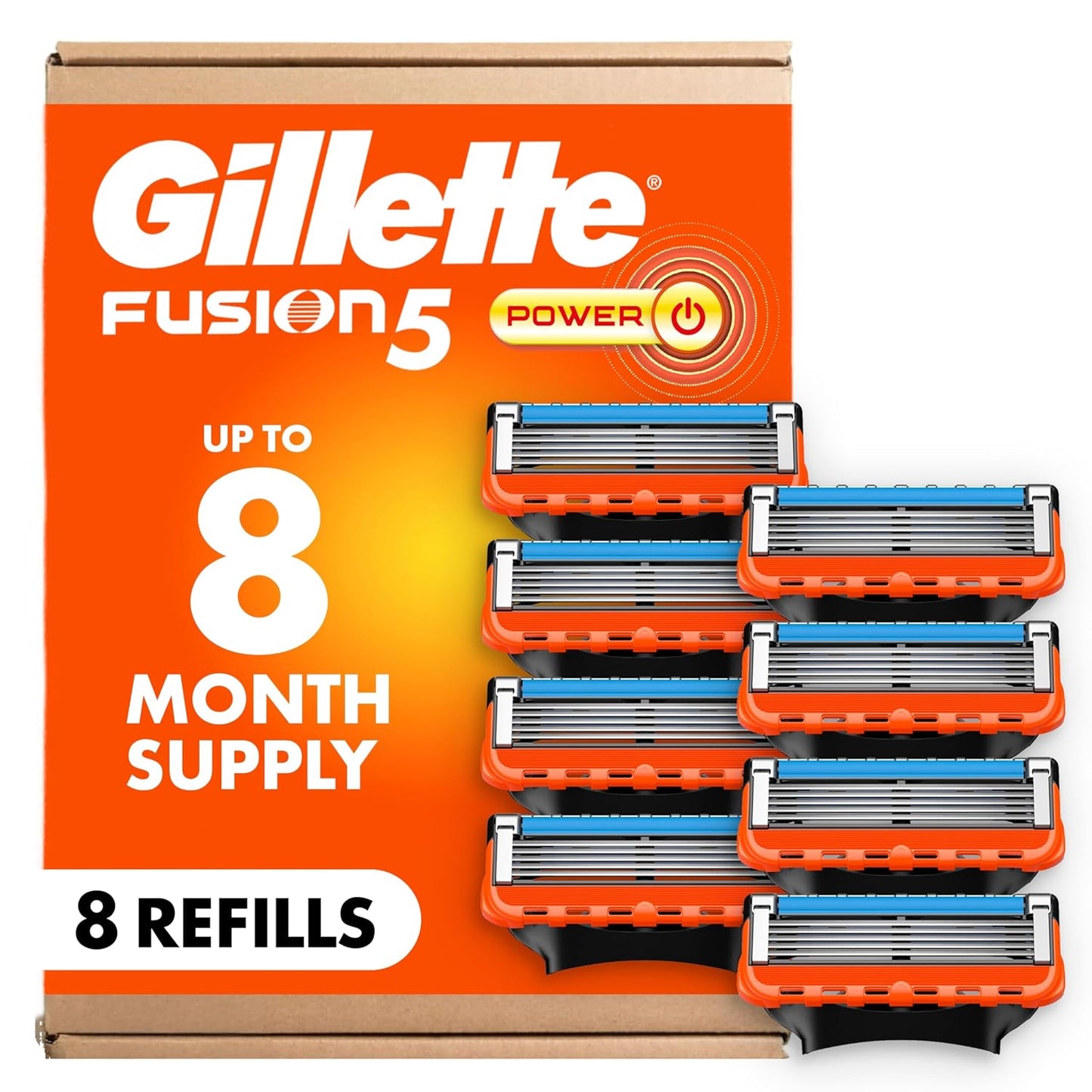 HotGillette Fusion5 Power Razor Blade Refills for Men, 8 Count, with Precision Trimmer