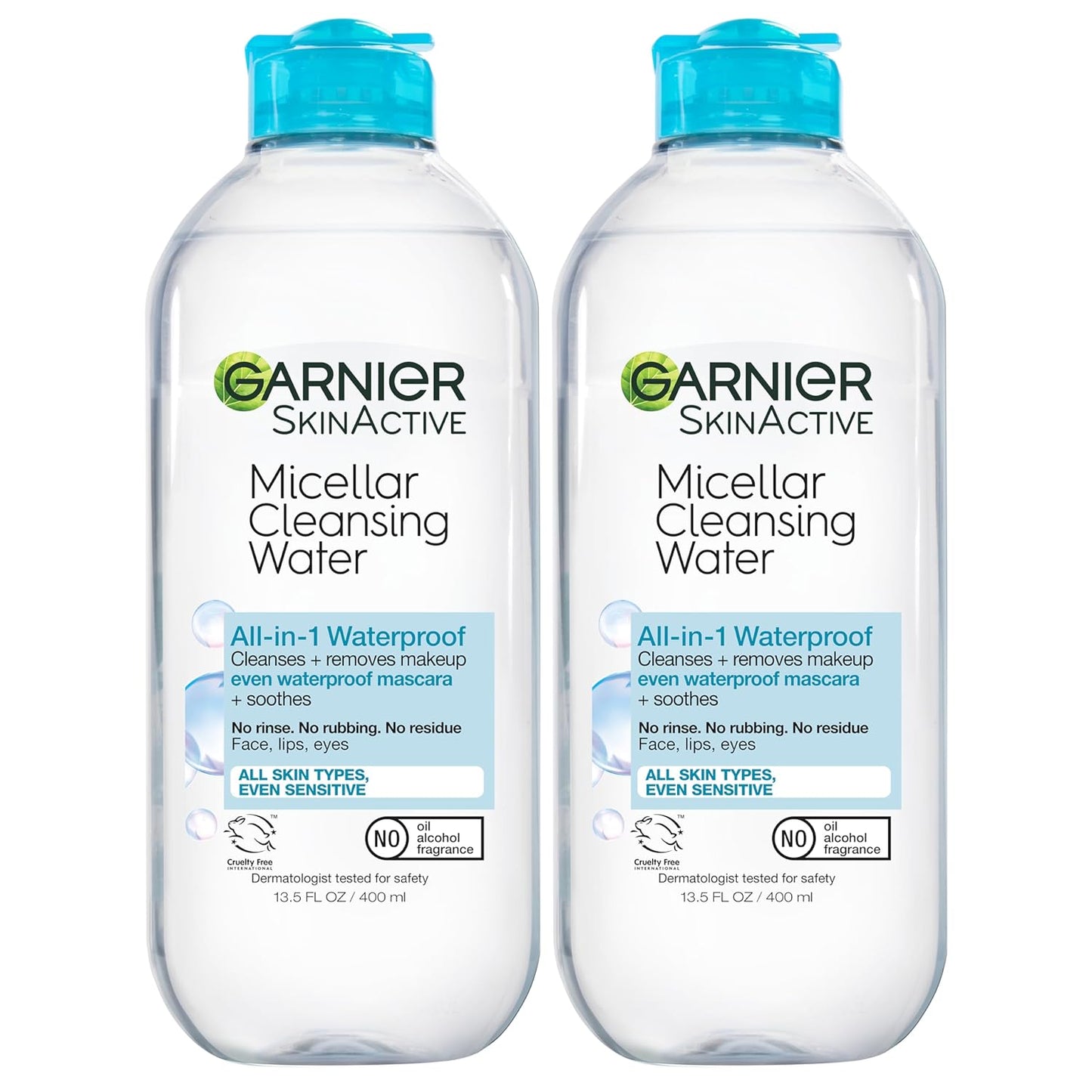 HotGarnier Micellar Water for Waterproof Makeup, Hydrating Facial Cleanser & Makeup Remover, Suitable for Sensitive Skin, Vegan, Cruelty Free, 13.5 Fl Oz (400mL), 2 Count