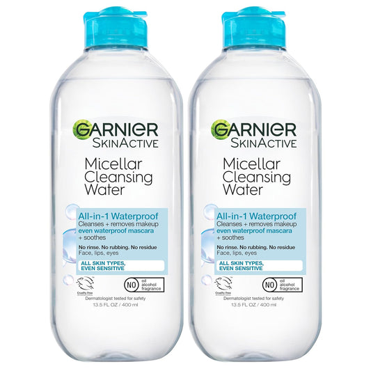 HotGarnier Micellar Water for Waterproof Makeup, Hydrating Facial Cleanser & Makeup Remover, Suitable for Sensitive Skin, Vegan, Cruelty Free, 13.5 Fl Oz (400mL), 2 Count