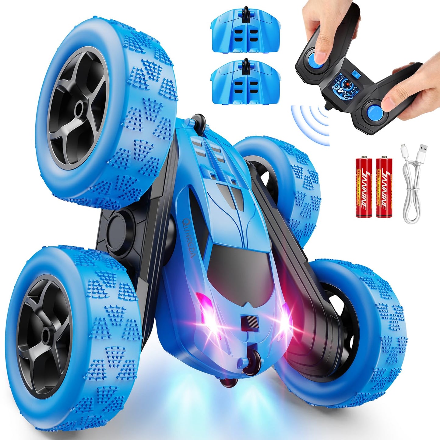 HotQUNREDA RC Cars, Pink Remote Control Car for Girls, 2.4 GHZ Double Sided RC Stunt Car 360° Rotating Remote Control Crawler with Headlights Car Toys for 6 7 8 9 10 11 12 Girls Birthday Gift Grandkids