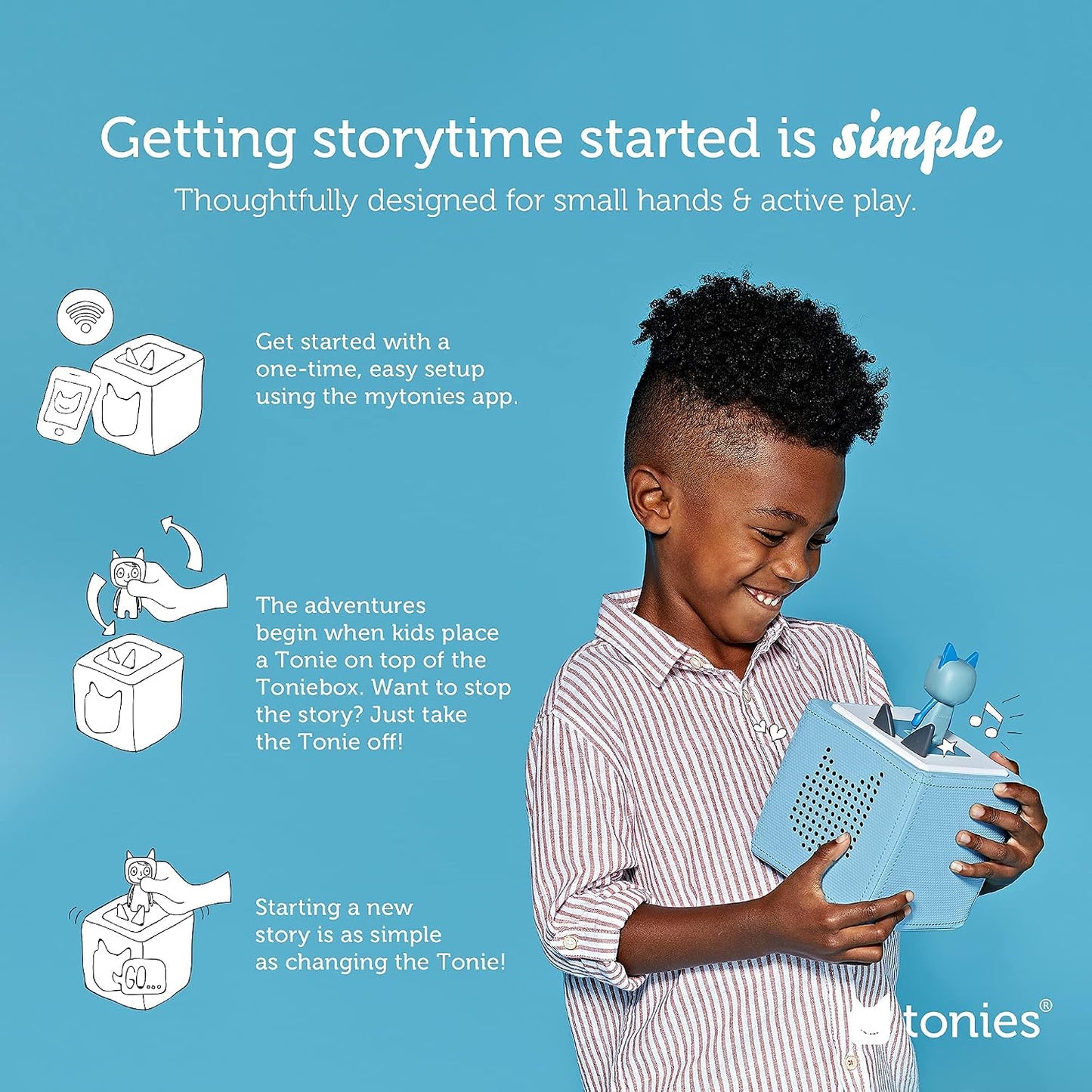 Hot Toniebox 1 Audio Player Starter Set with Playtime Puppy - Listen, Learn, and Play with One Huggable Little Box - Light Blue
