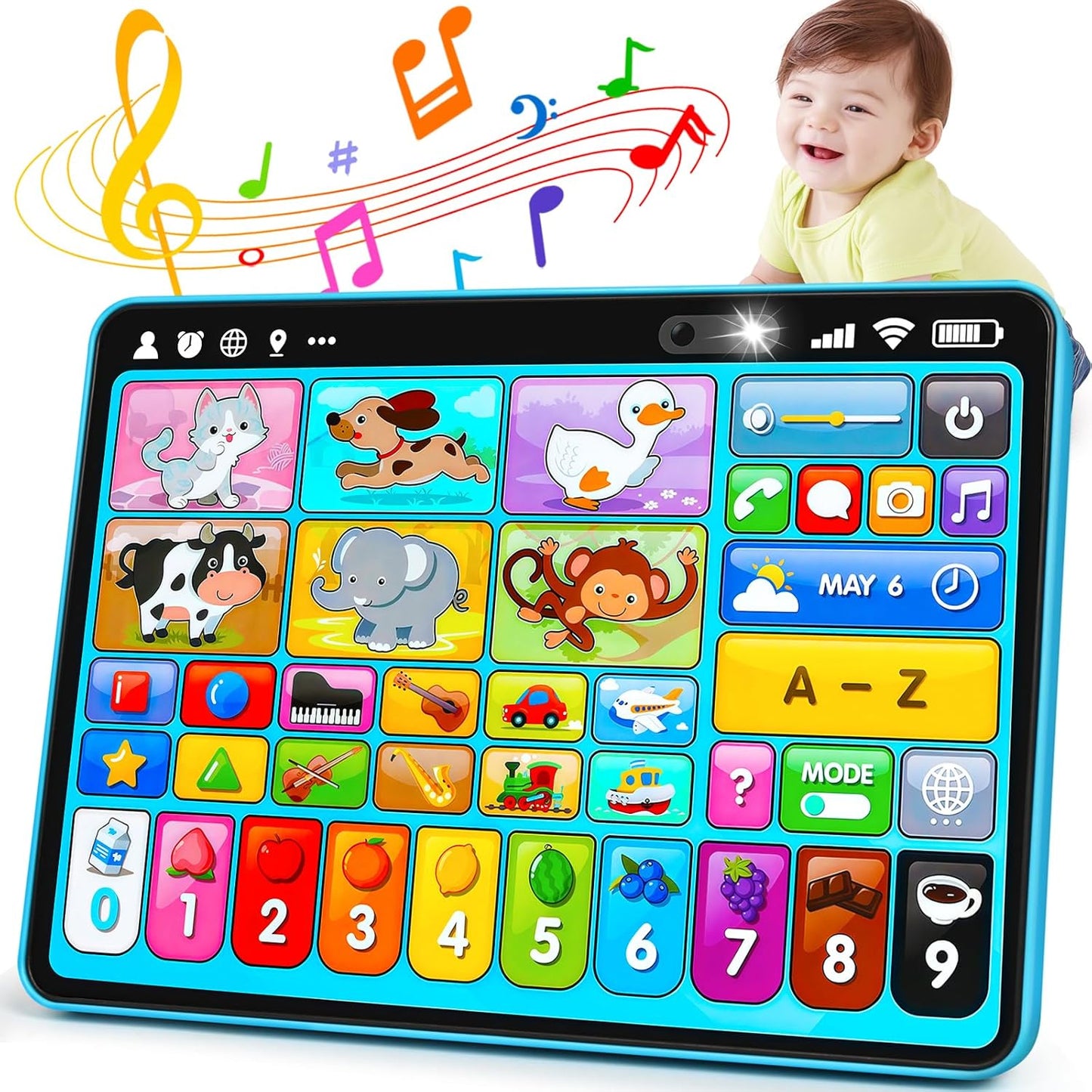 Hot Peacurh Trilingual Learning Toy Tablet with Music & Sound, Montessori Speech Musical Therapy Toys, Gifts for Boy, Girl, Baby, Toddler, for Age 1, 2, 3 Year Old (12-18 Months)