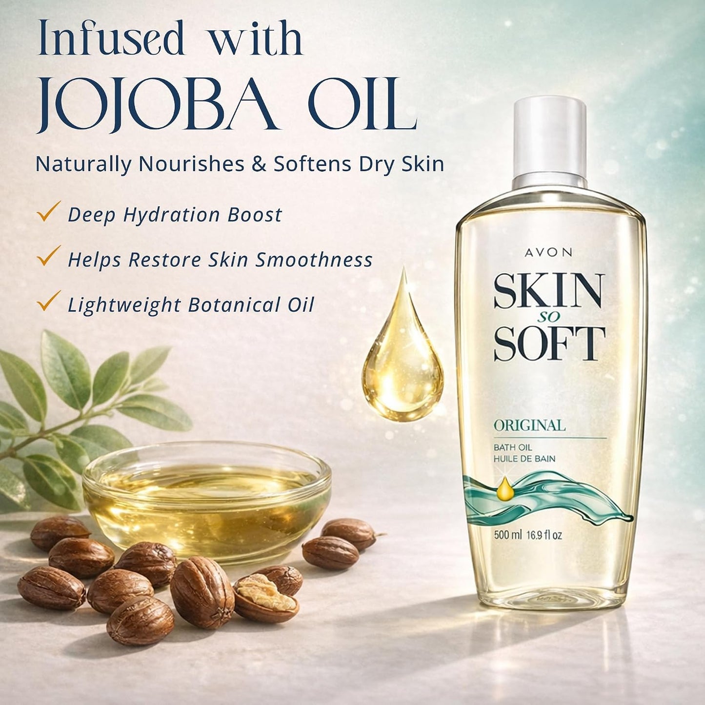 HotAvon Skin So Soft Original Bath Oil - 16.9 oz - Moisturizing Body Oil | Moisturizing Body Oil with Jojoba Oil, Dry Skin, Hydrating Shower Oil Perfect as an After-Shower Skin Softener for All Adults