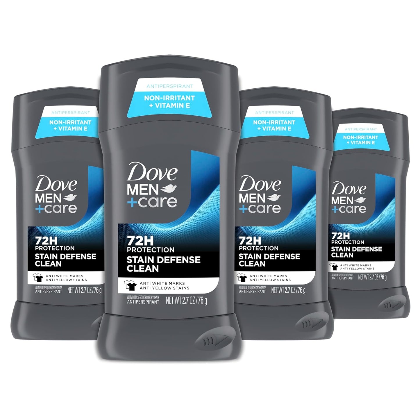 HotDove Men+Care Deodorant Stick 4 Count Stain Defense Clean for Men, Anti-white Marks & Anti-yellow Stains with 72-hour Sweat and Odor Protection 2.7 oz