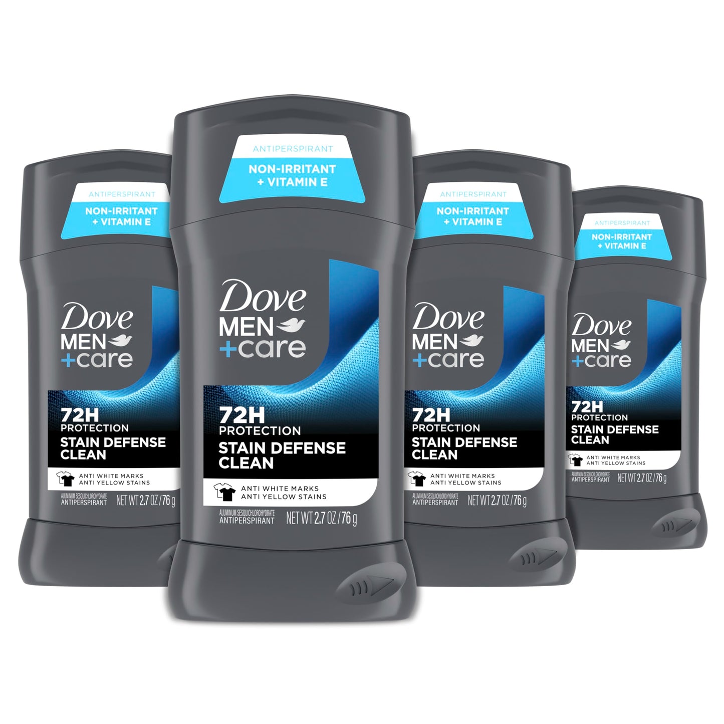 HotDove Men+Care Deodorant Stick 4 Count Stain Defense Clean for Men, Anti-white Marks & Anti-yellow Stains with 72-hour Sweat and Odor Protection 2.7 oz