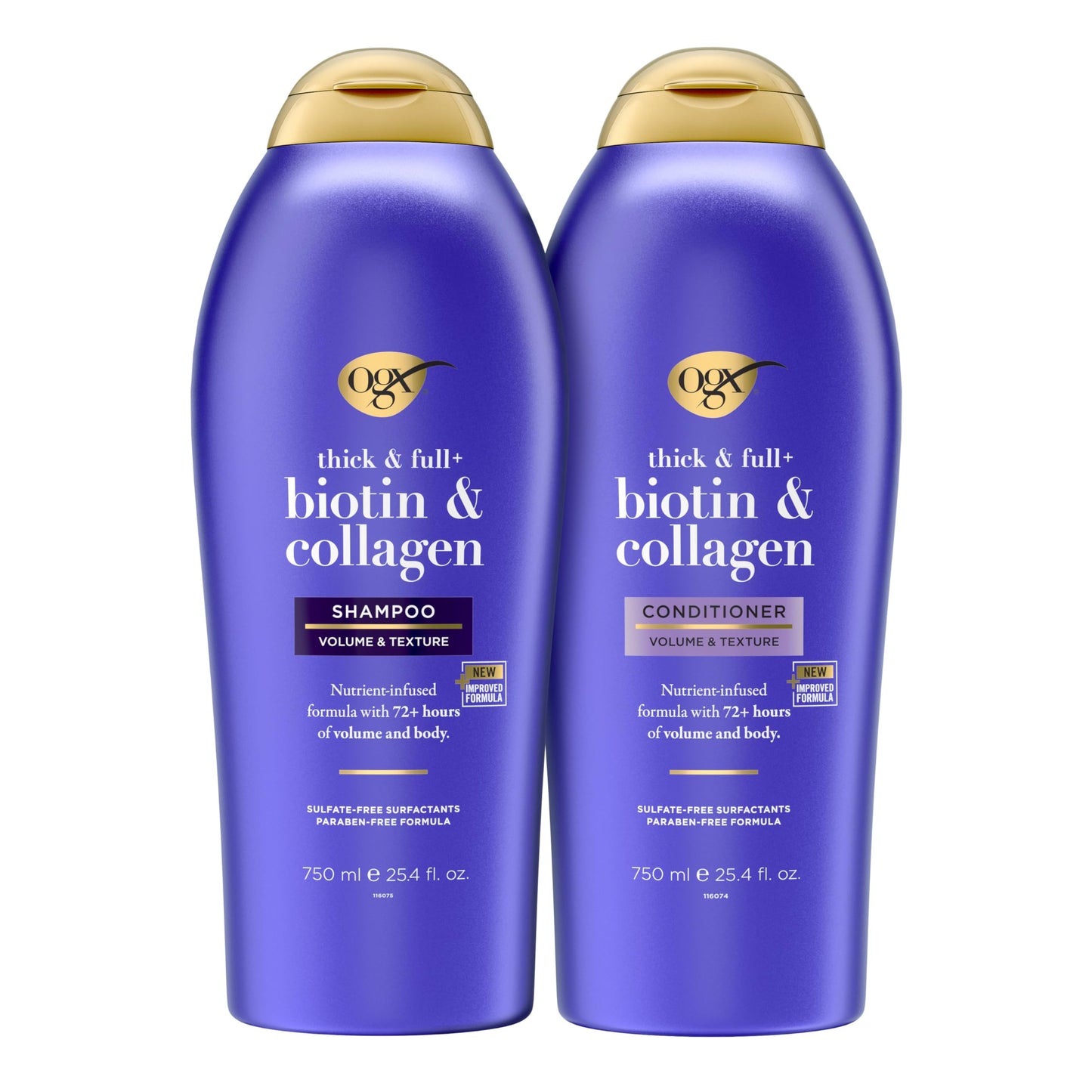 HotOGX Thick & Full + Biotin and Collagen for Hair Volume & Body, Sulfate Free Volumizing Shampoo & Conditioner Set for Fine & Thinning Hair, Nutrient-Infused, Vitamin B7, 13 fl oz, 2 Pack