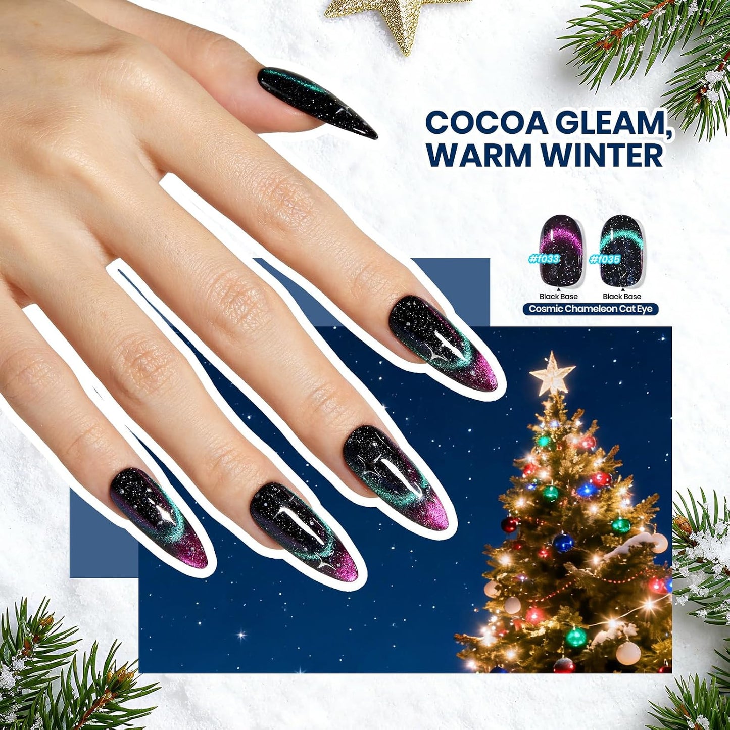 HotBeetles Stellar Sonata Cat Eye Gel Nail Polish Set - 36 Colors Christmas Gel Nail Kit Magnetic Red Green Purple Brown Burgundy Base Glossy Matte Top Coat Soak off UV Salon Nail Art Gift for Women