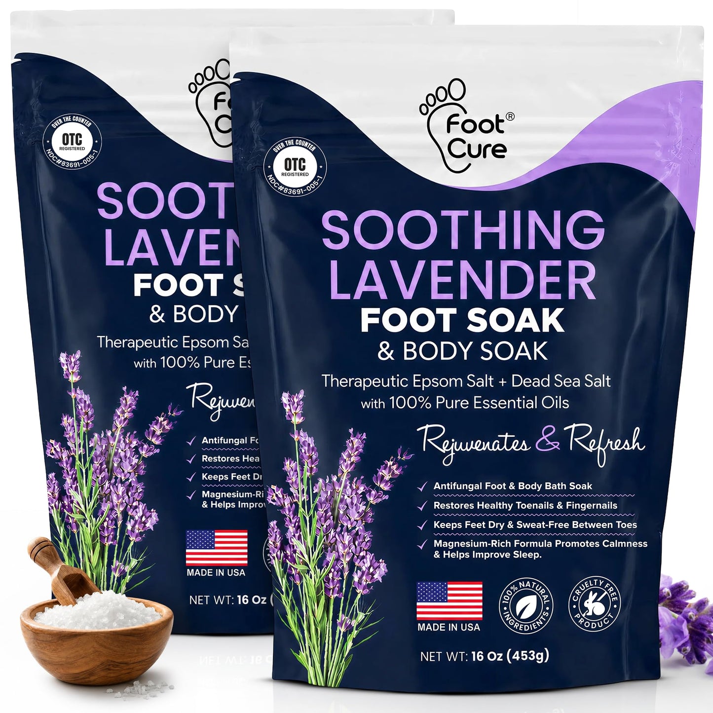 HotTea Tree Oil Foot Soak with Epsom Salt - For Toenail Repair, Athletes Foot, Softens Calluses, Soothes Sore & Tired Feet, Nail Discoloration, odor Scent, Spa Pedicure Care - Made in USA 16 oz