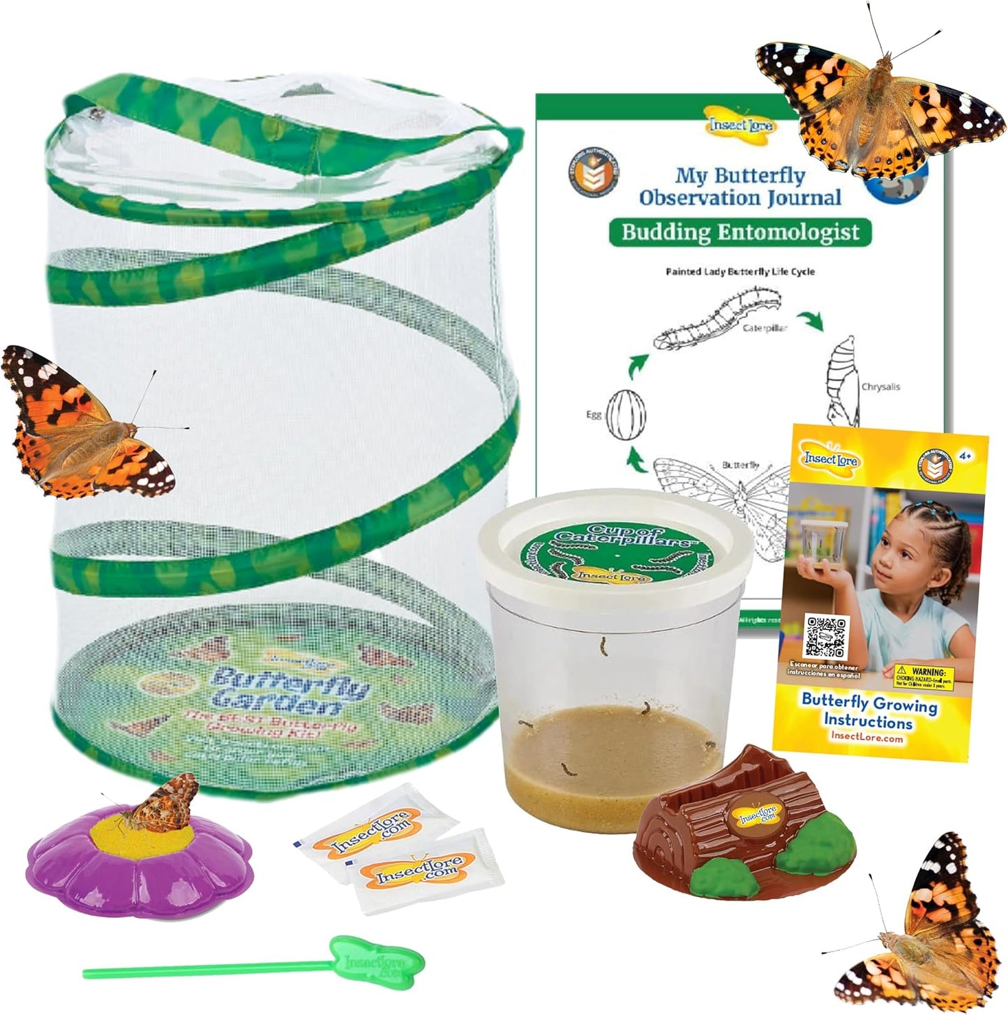 Hot Insect Lore Butterfly Garden with 5 Live Baby Caterpillars - STEM Activity Journal, Habitat, Chrys-A-Lid Holder and Feeder Included | Raise and Release Painted Lady Butterflies