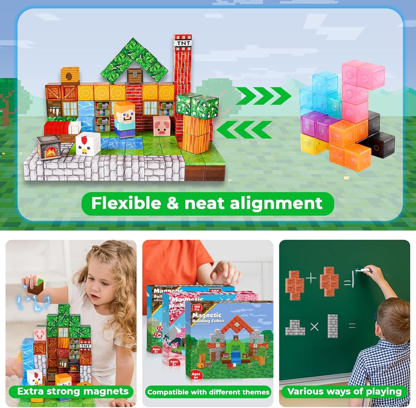 Hot Goody King Magnetic Blocks |100PCS Magnetic Building Cube Game, Constructions Toys for Boys & Girls Age 3-4, 5 6 7 8 9 10, STEM Montessori Stacking Toy, Sensory Tiles Building Birthday for Toddlers