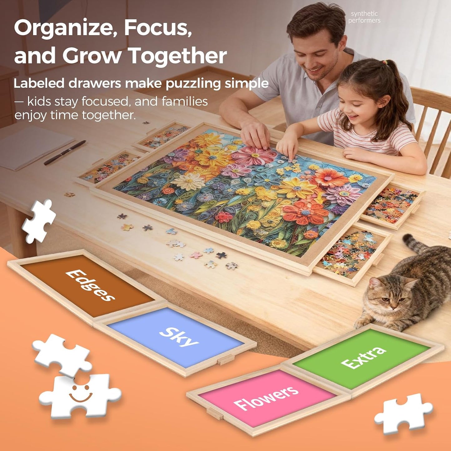 HotALL4JIG 1500 Piece Rotating Puzzle Board with 4 Drawer 24.92"x33.58"Portable Wooden Jigsaw Puzzle Table for Adults,Lazy Susan Spinning Puzzle Boards Birthday Gift for mom,Surface for Lego Building