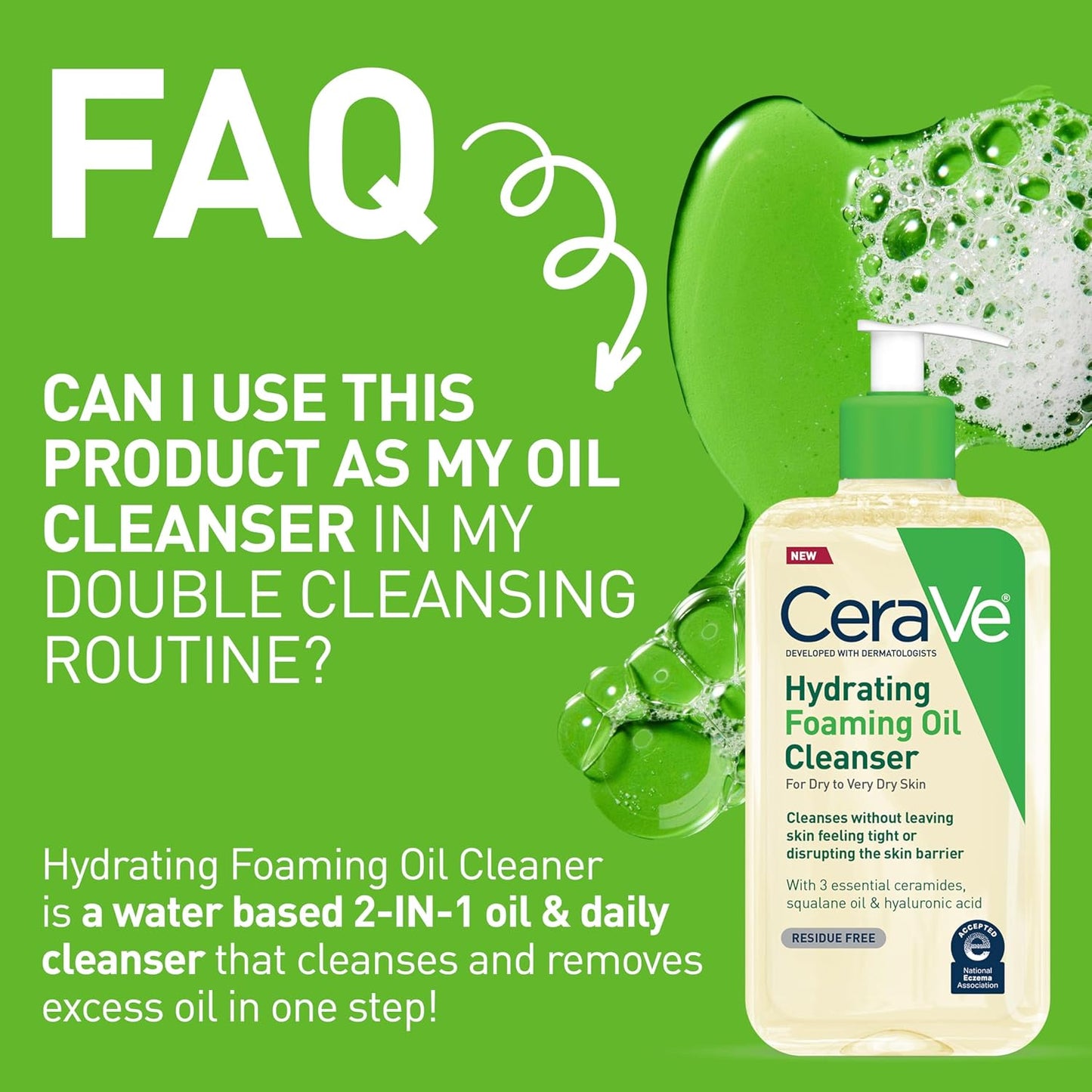 HotCeraVe Hydrating Foaming Oil Facial Cleanser with Hyaluronic Acid, 19oz | Face and body wash with squalane oil and ceramides in a fragrance free, residue free formula for dry to very dry skin.
