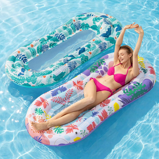 HotStonful Pool Floats Lounger, 2 Pack Inflatable Pool Float Adult Size Water Hammock, Pool Floats Rafts Floaties for Swimming Pool Tanning, Pool Party, Summertime Beach Outdoor - Multicolor