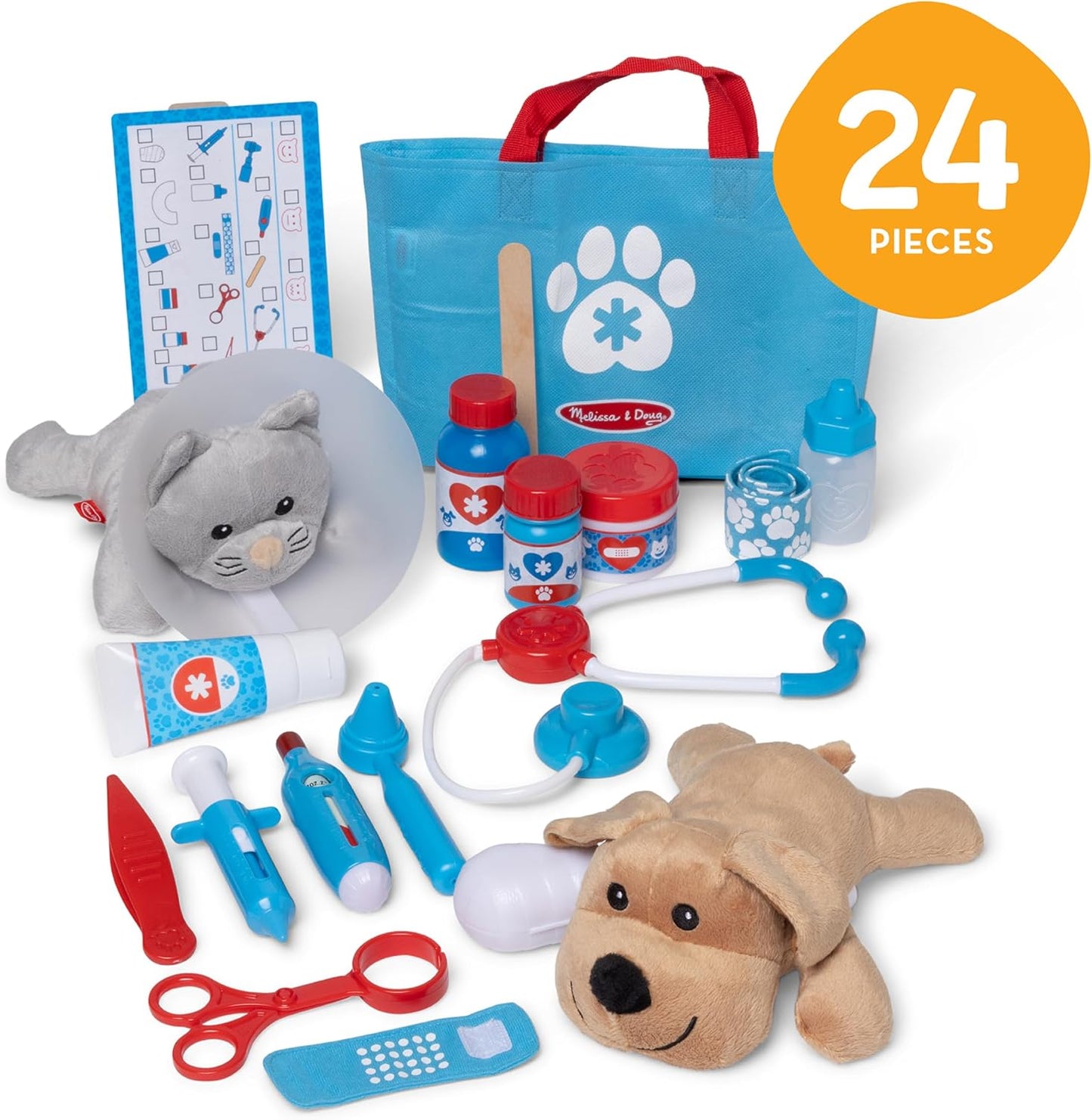 HotMelissa & Doug Examine and Treat Pet Vet Play Set, 24-Piece Animal Doctor Playset with Dog & Cat Plushies, Pet Doctor Kit & Accessories, Preschool Toys for Girls & Boys Ages 3+