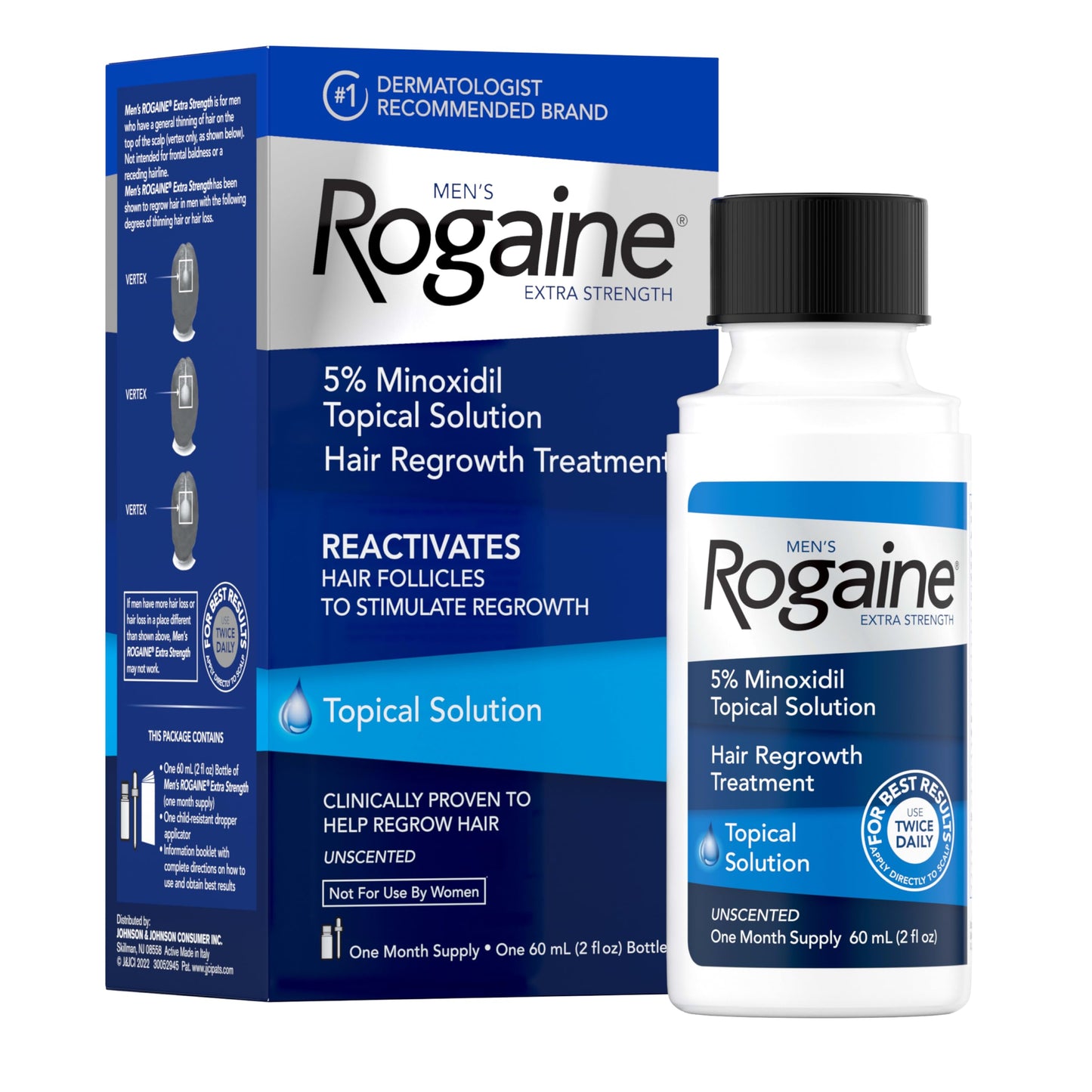 HotMen's Rogaine Extra Strength 5% Minoxidil Solution, 3 Mo Supply, 3x 2 Fl Oz