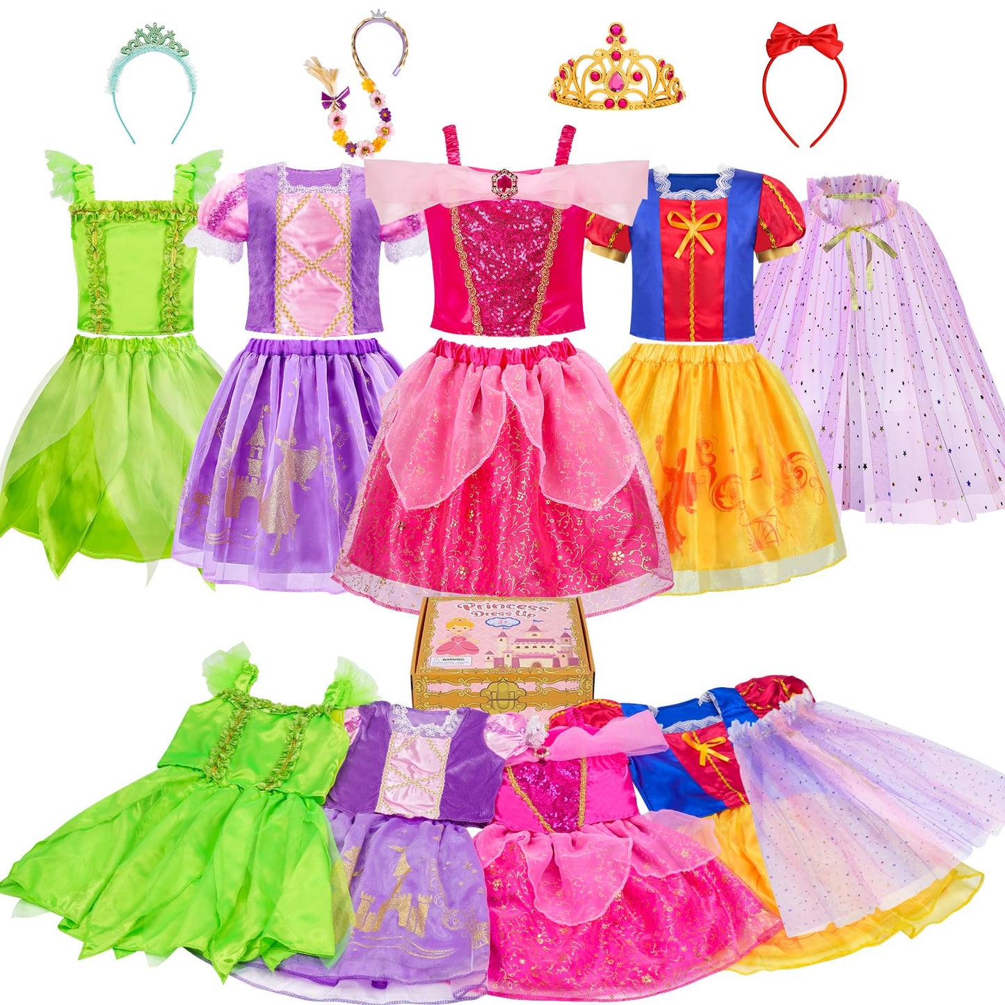 Hot Meland Princess Dress Up Trunk for Girls 3-8, 16PCS Princess Toys Set, Pretend Play Gift for Birthday, Christmas, Halloween