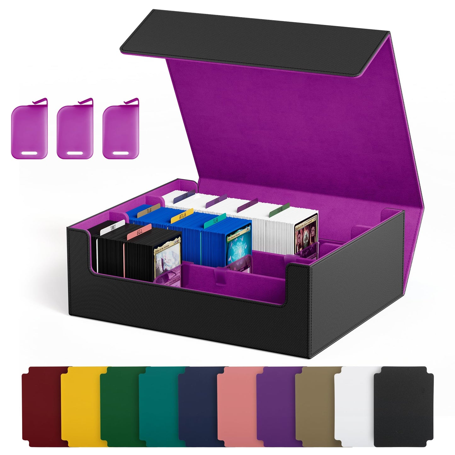 Hot UAONO Trading Card Storage Box, Holds 1800 Sleeved Cards with 10 Dividers & 3 Stoppers, Magnetic Closure PU Leather Card Case for MTG, PTCG, YGO, Sports Cards (Black)