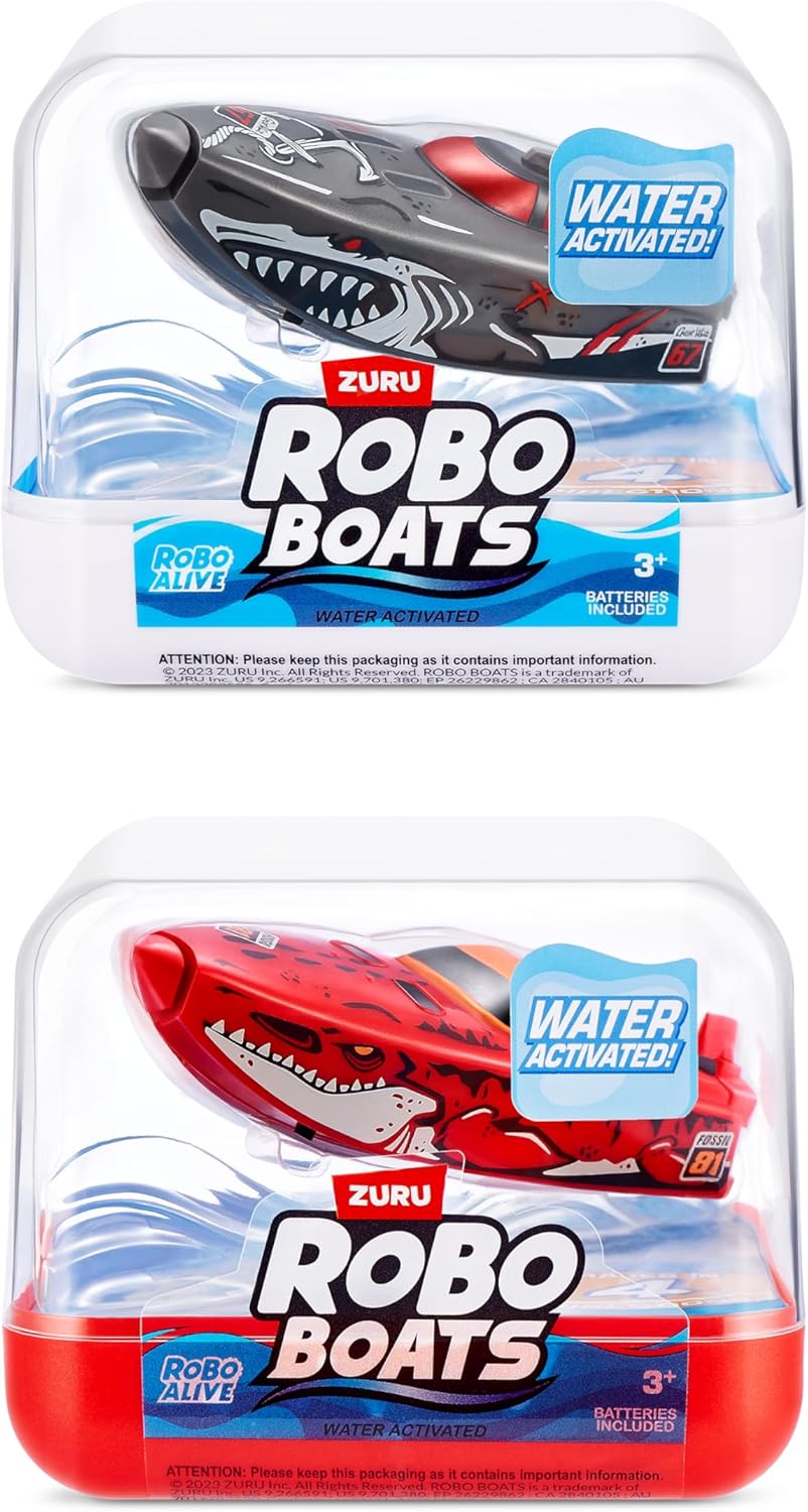 Hot Robo Alive Robo Boats, White Shark & Dino Shark, 2 Pack, by ZURU, Water Activated Boat Toy, (Amazon Exclusive)