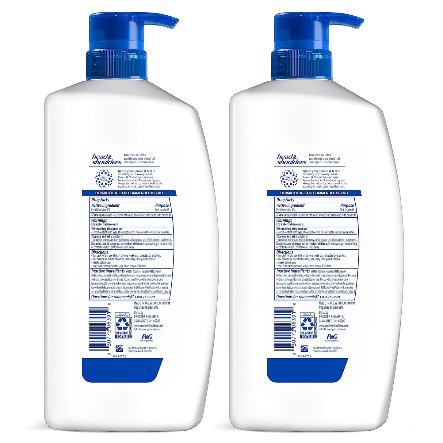 HotHead & Shoulders Anti-Dandruff Shampoo and Conditioner with 1% Pyrithione Zinc, Tea Tree Oil 2-in-1 Twin Pack, Tea Tree Shampoo with Cooling, Refreshed Scalp, 32.1 fl oz Each