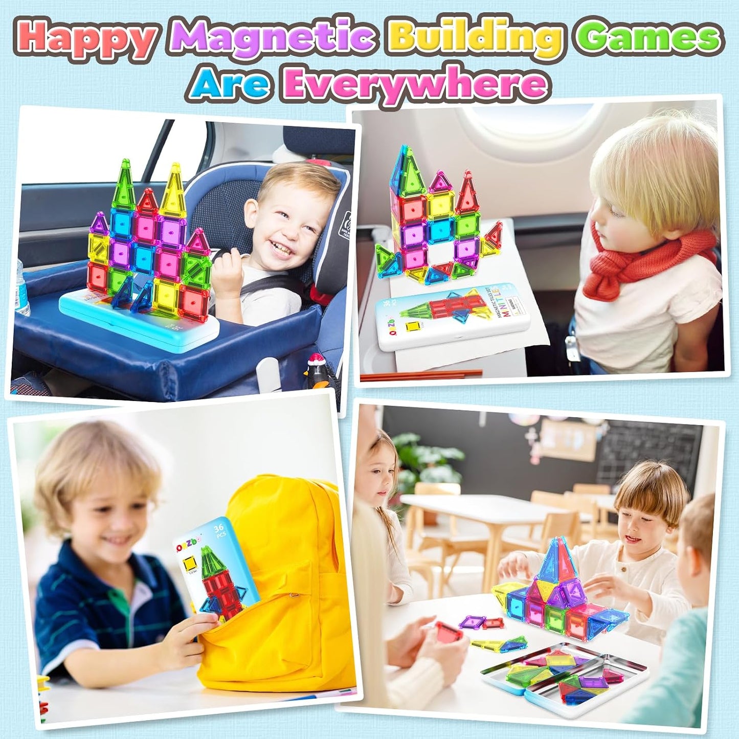 Hot Magnetic Tiles Mini Travel Toddler Set, Magnetic Blocks Building Kids Toys & Games, Montessori Preschool Classroom Must Haves Educational Learning Sensory Toys for 3+ Year Old Boys Girls Birthday Gift