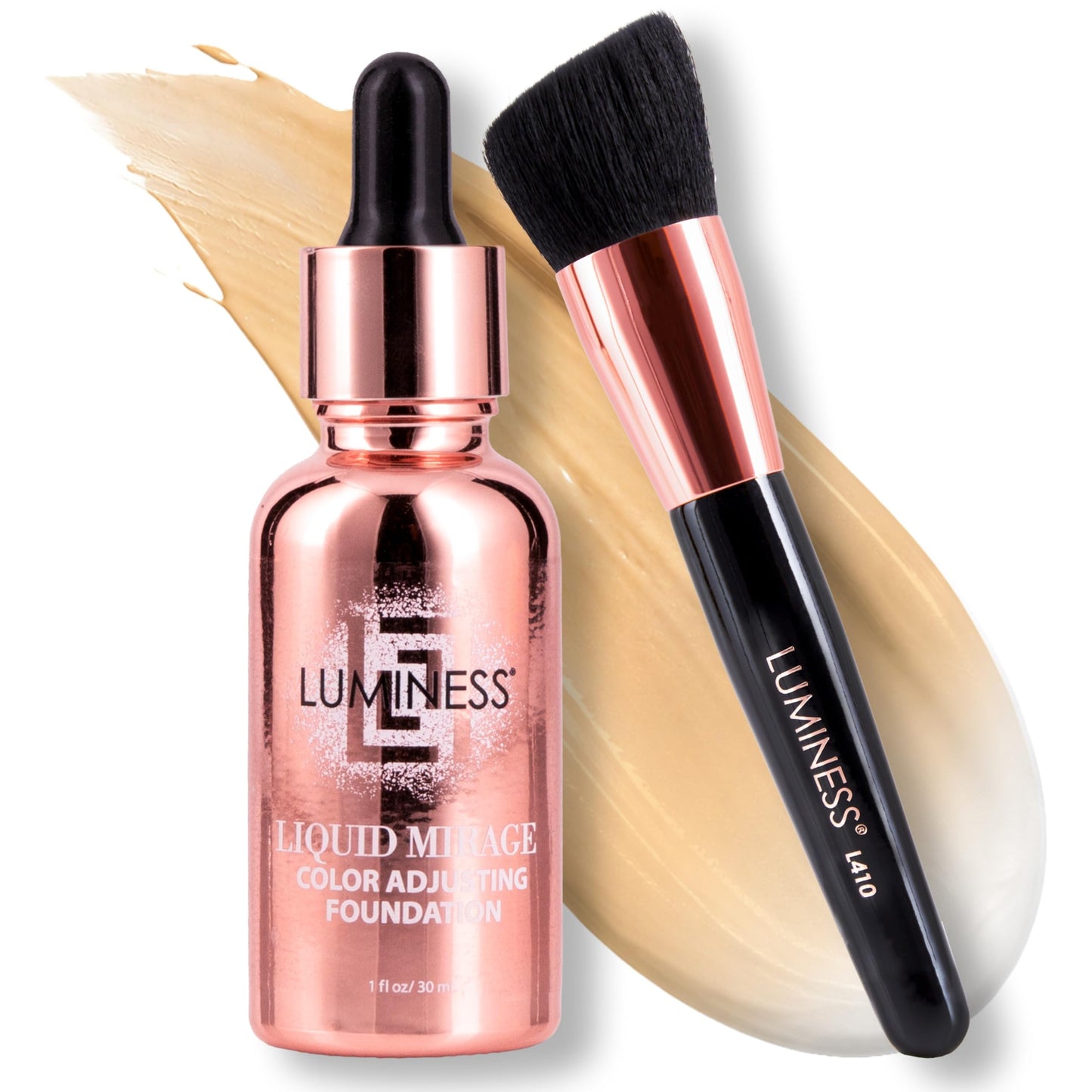 HotLUMINESS Liquid Mirage w/SPF 50 Color Adjusting Foundation Kit - Color Changing Foundation, SPF 50 Primer & Makeup Brush, Face Makeup for Mature Skin, 4in1 Liquid Foundation, Concealer & Moisturizer