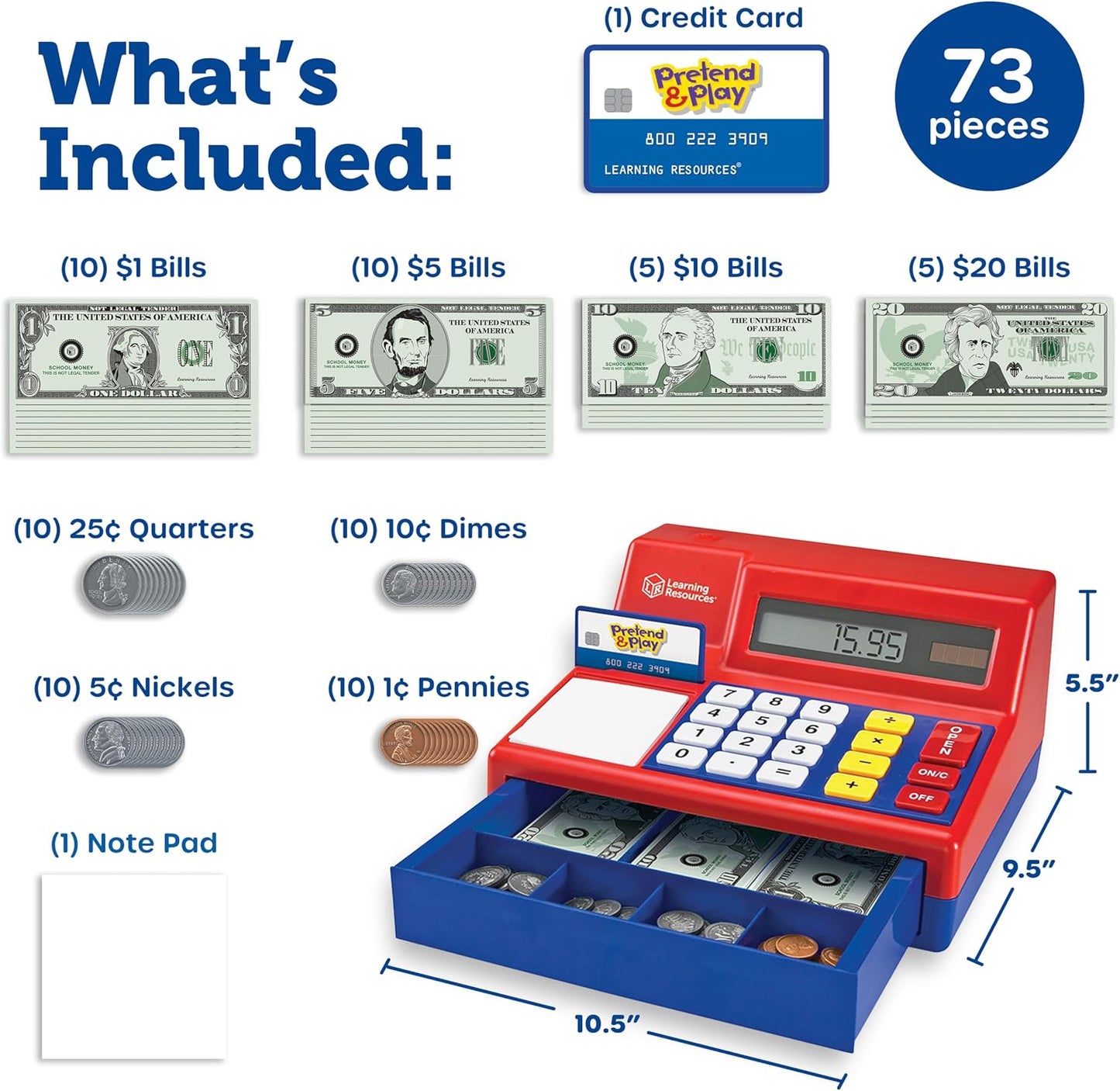 Hot Learning Resources Pretend & Play Calculator Register Toy - Kids Play Set & Credit Card Toy, Register for Kids, Pretend Grocery Store Shopping Playset for Toddlers, Teaching Math Set