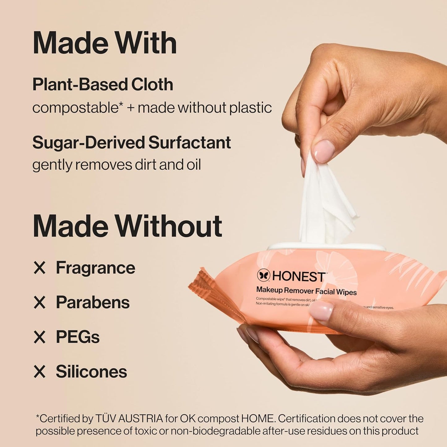 HotHonest Beauty Fragrance Free Cleansing Makeup Remover Facial Wipes, Plant Based, Hypoallergenic, Sensitive Skin, 90 Count