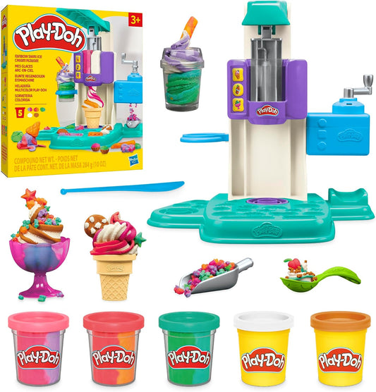 HotPlay-Doh Rainbow Swirl Ice Cream Playset with 7 Pretend Play Kitchen Accessories, Arts and Crafts Toys for 3 Year Old Girls and Boys and Up