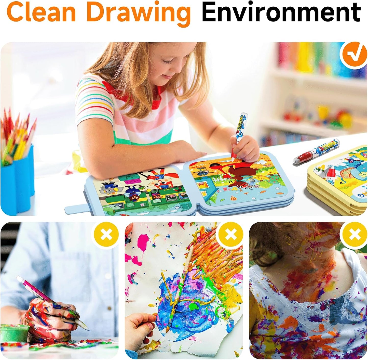 HotTimetome Reusable Water Painting Books for Kids – 3-Pack Magic Water Reveal Coloring Books with Water Pens (Fairy Tale, Animal & Dinosaur) No-Mess Coloring & Reusable Fun Travel Activity for Ages 3–6