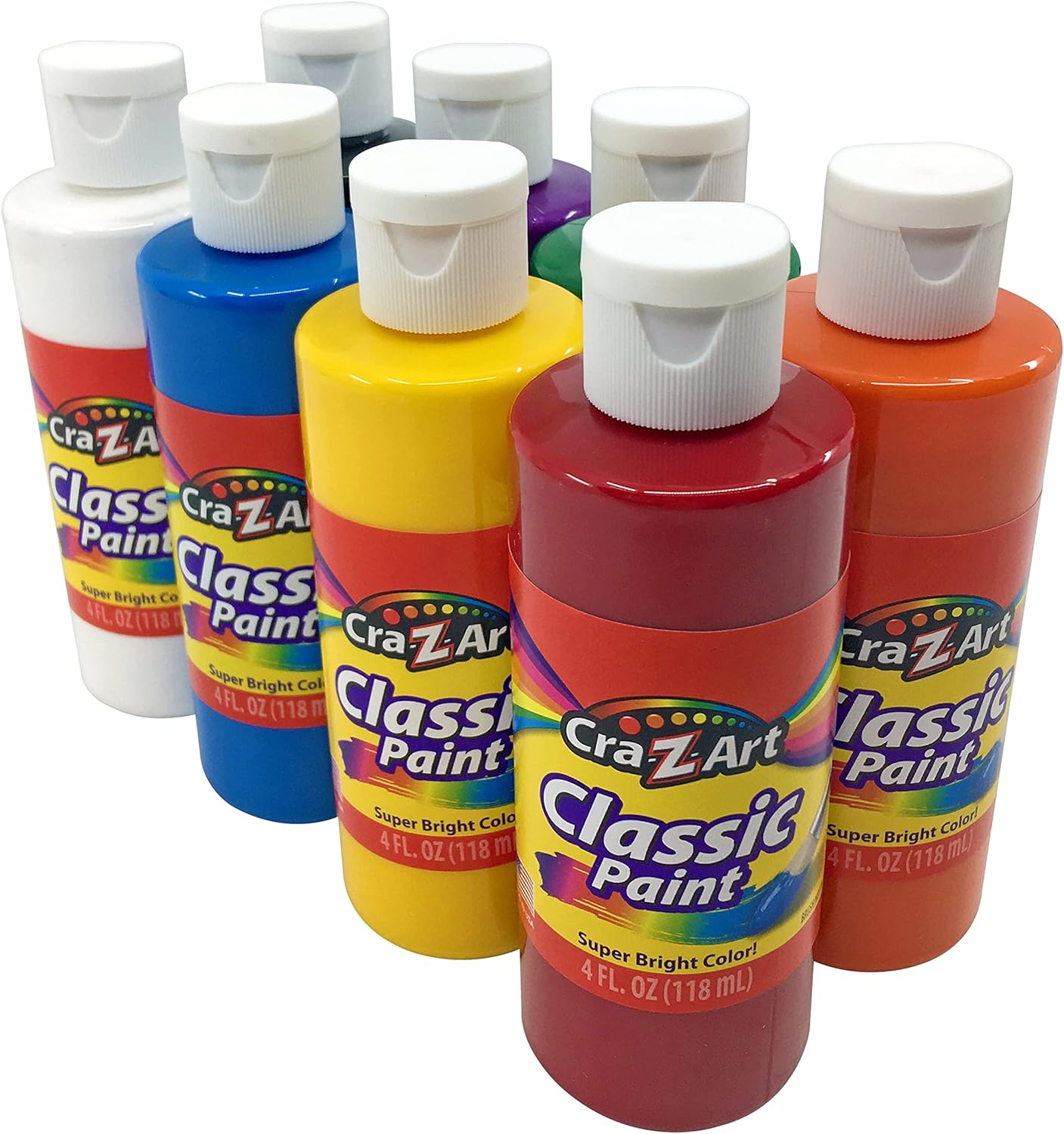 HotCra-Z-Art Washable Classic Paint Bulk Pack 8ct, Assorted Colors 4oz each bottle