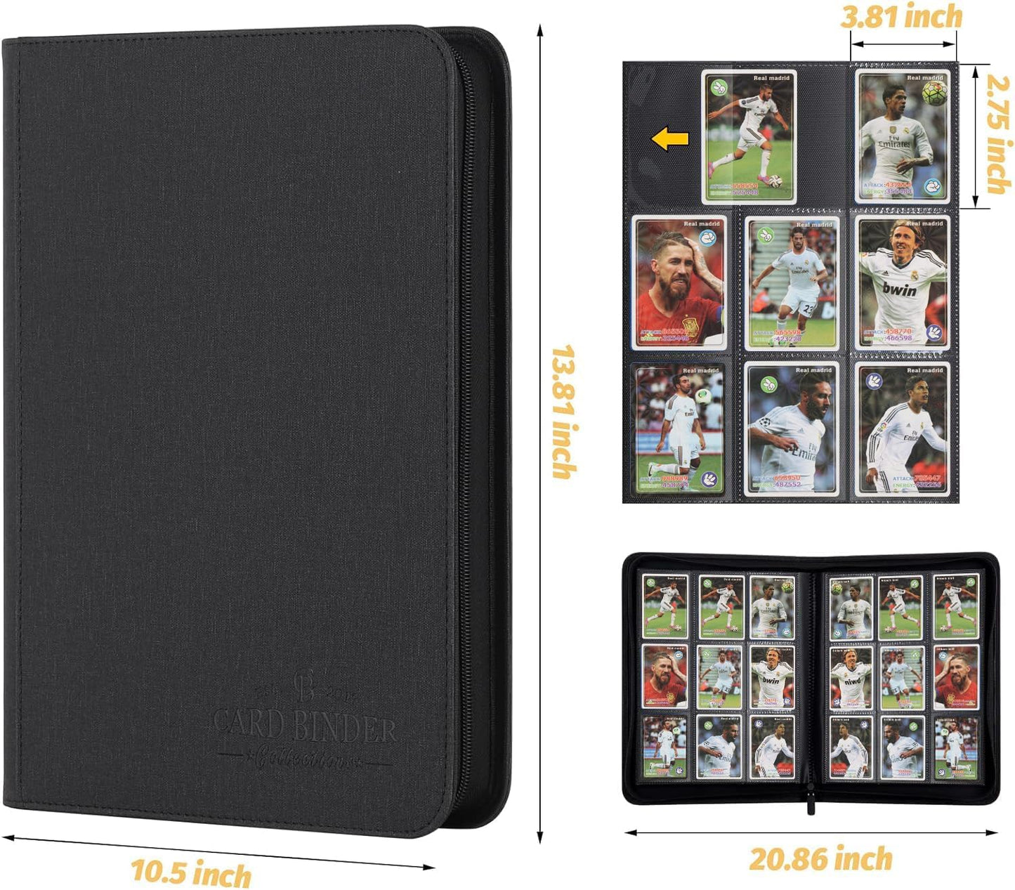 Hot 9 Pocket Card Binder, Premium Zip Trading Card Binder, 540 Double Sided Pocket PU Collection Binder, Collector Album, Card Folder for MTG, TCG, Sports Cards (Black)