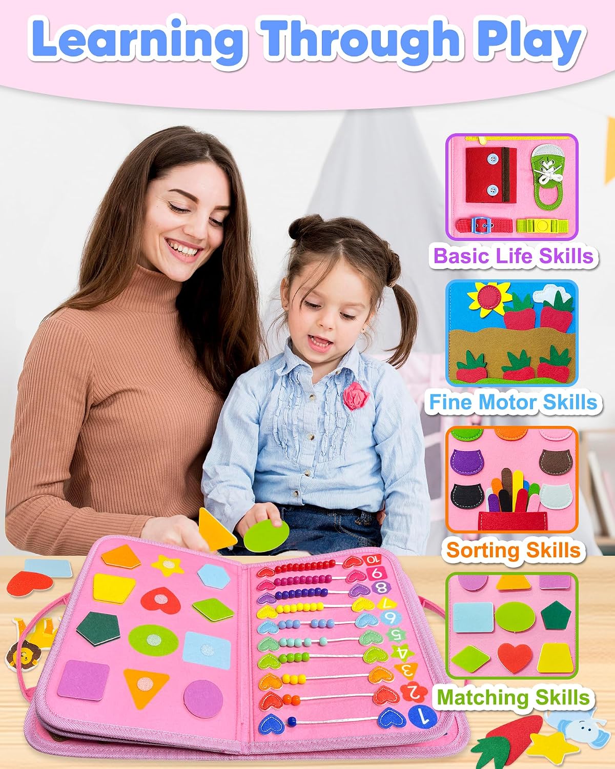 HotExorany Busy Board Montessori Toys for Toddler Girl Birthday Gifts, Busy Book Sensory Learning Toys for Toddlers, Toddler Girl Airplane Car Travel Toy Educational Activities