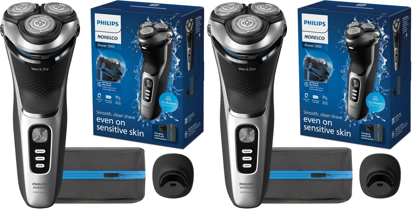 HotPhilips Norelco Shaver 3900 Series, Wet and Dry Electric Shaver, P-Cap, Travel Pouch, Charging Stand, Storm Blue, Model S3341/92