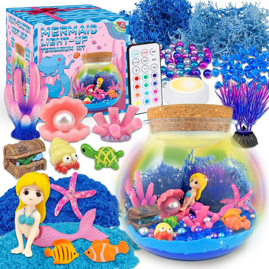 Hot 7july Mermaid Terrarium Craft Kit for Kids - LED Night Light Up & Remote Mermaid Birthday Gifts Toys for Girls Age 5 6 7 8 9 10 11 12 Year Old