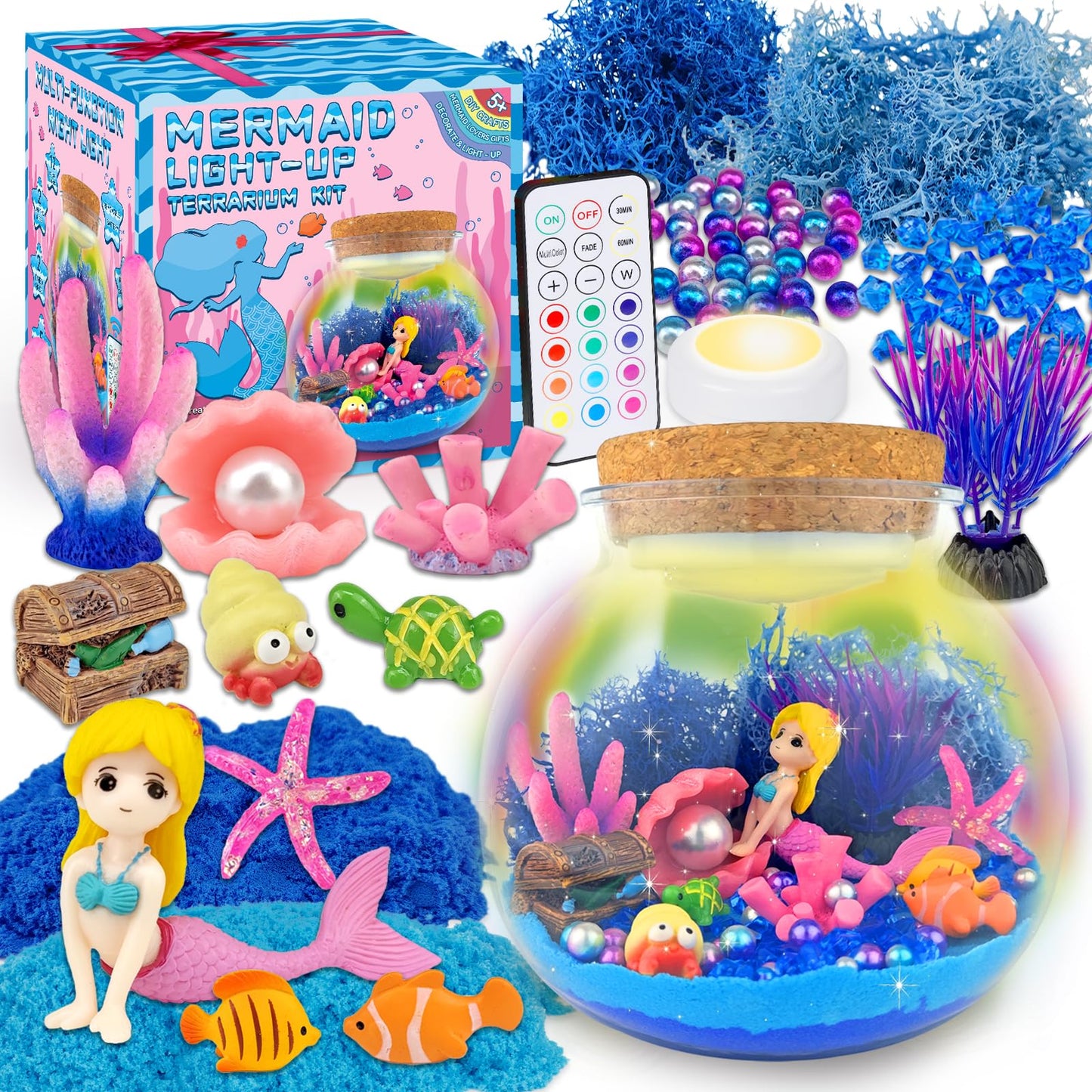 Hot 7july Mermaid Terrarium Craft Kit for Kids - LED Night Light Up & Remote Mermaid Birthday Gifts Toys for Girls Age 5 6 7 8 9 10 11 12 Year Old