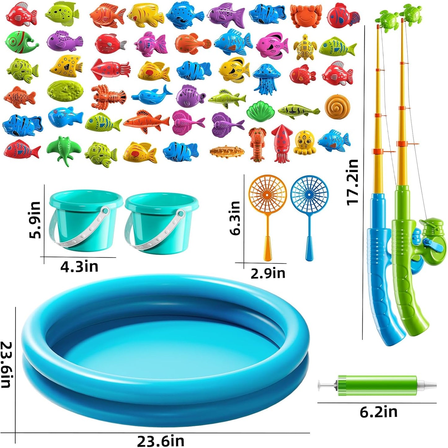 Hot NIPLOOOW Pool Fishing Toys Games, Water Table Bathtub Toy with Inflatable Pool Pole Rod Net Plastic Floating Fish, Birthday Gifts for Kids Age 3 4 5 6 Year Old,Kids Outdoor Toys