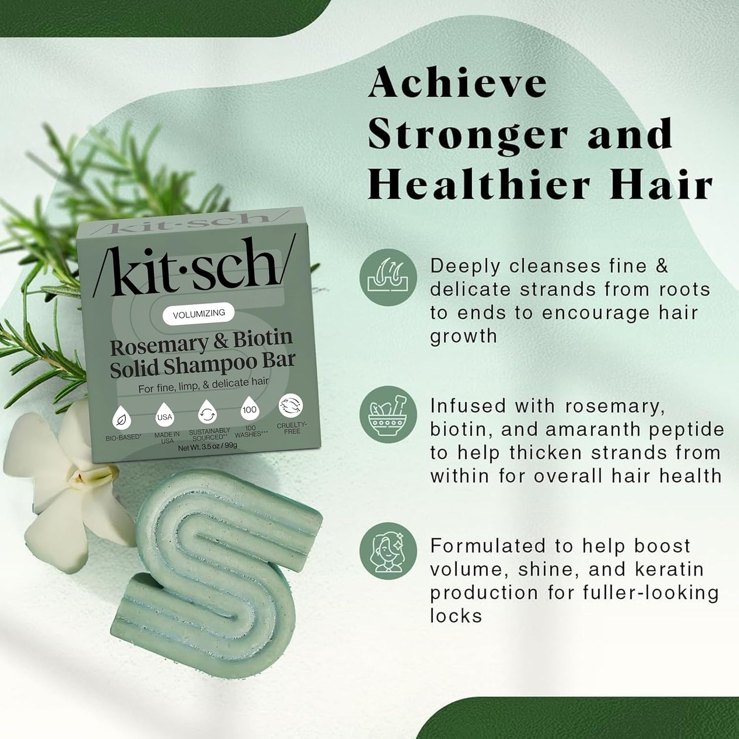 HotKitsch Rosemary & Biotin Shampoo Bar Soap for Hair Growth - 3.5 oz | Strengthening, Thickening & Volumizing Hair Shampoo for Women and Men - Free of Paraben, Sulfate & Silicone - Made in USA
