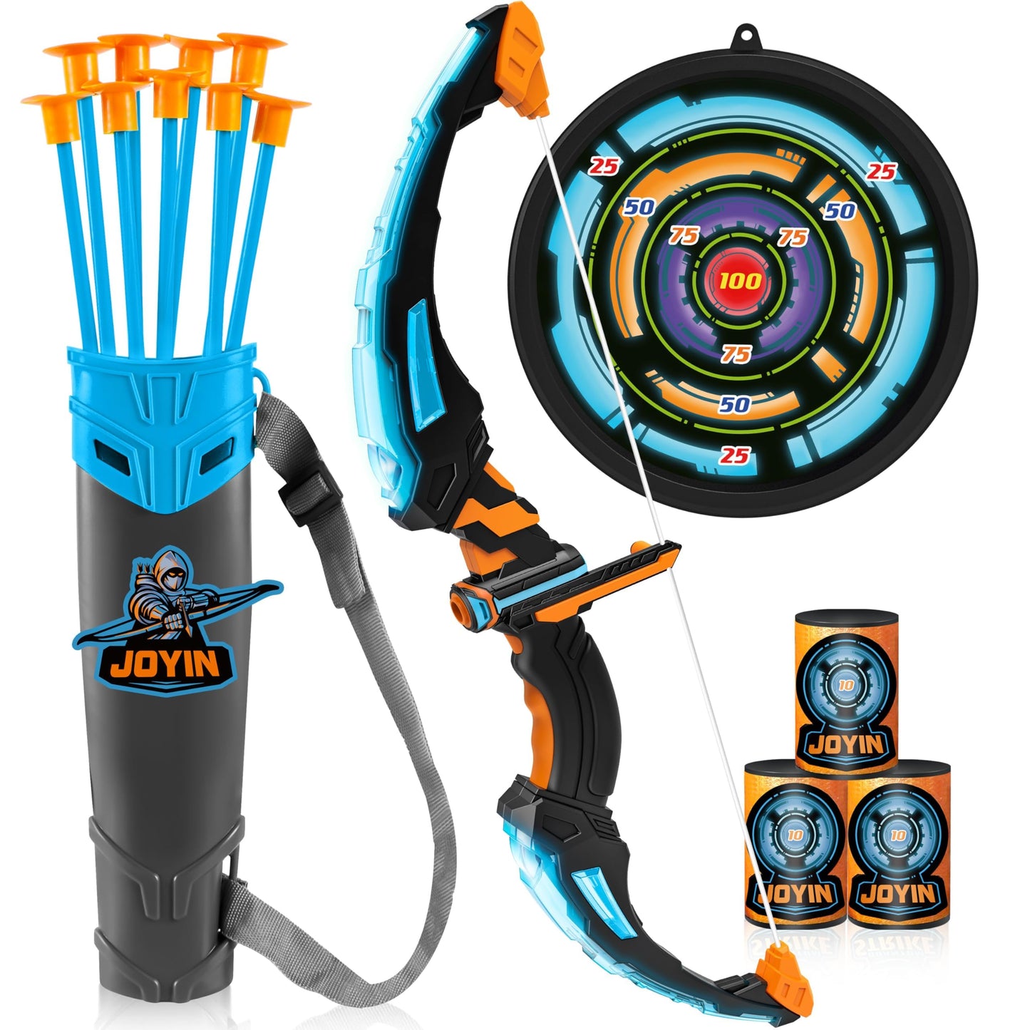 HotJOYIN Kids Bow and Arrow Set, LED Light Up Archery Toy Set with 9 Suction Cup Arrows, Target & Arrow Case, Indoor and Outdoor Hunting Play Gift Toys for Kids, Boys & Girls Ages 6-12