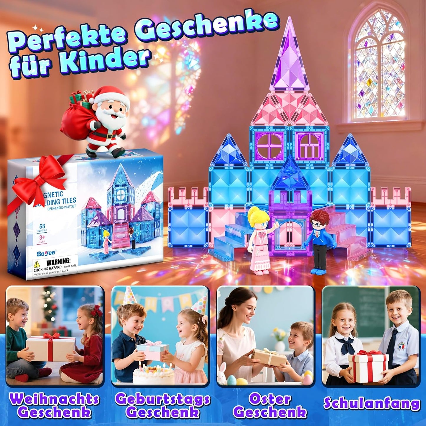 Hot Diamond Magnetic Building Blocks for Kids - Princess Castle Magnetic Tiles Toys for 3-8 Year Old Girls & Boys - 3 4 5 6 Year Old Girl Birthday Xmas Gifts - STEM Educational Toys for Creative Play