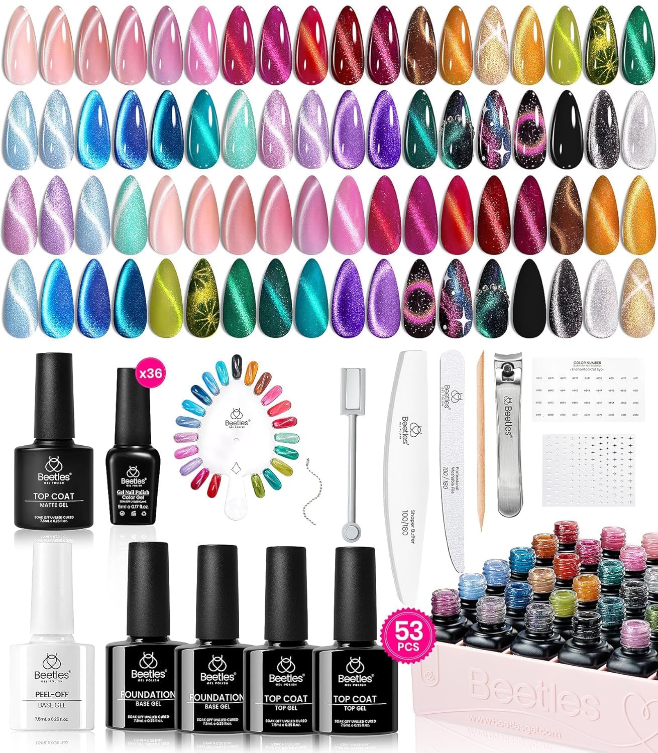 HotBeetles Gel Nail Polish Kit with U V Light - 80Pcs 55 Colors Gel Nail Kit | Color Enchantment with Everything Base Top Coat Beginner Starter at Home Nails Kit Manicure DIY Salon Tools Gifts for Women