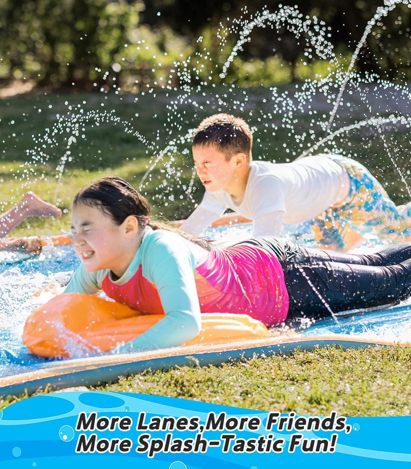 Hot Spring Water Slip and Water Slide, 22ft *2 Lanes Slip Water Slides for Kids Backyards Ages 5-8 8-12 with Sprinkler and Inflatable Bodyboards, Summer Water Fun Toy for Outdoor Lawn Games Play