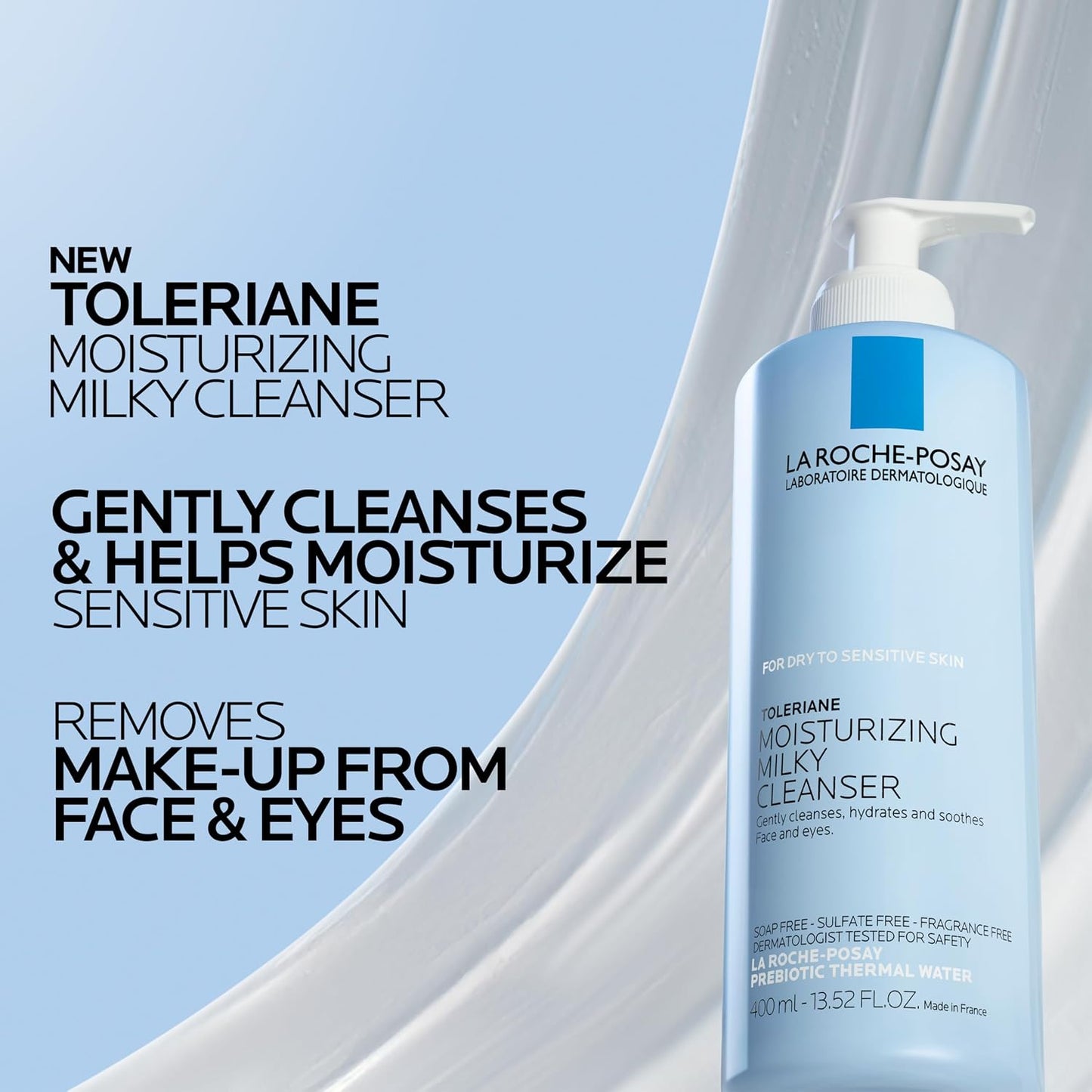 HotLa Roche-Posay Toleriane Moisturizing Milky Cleanser with Glycerin, 13.5oz | Gentle face wash with glycerin for dry, sensitive, allergy-prone skin. Hydrating face cleanser & makeup remover cleanser.