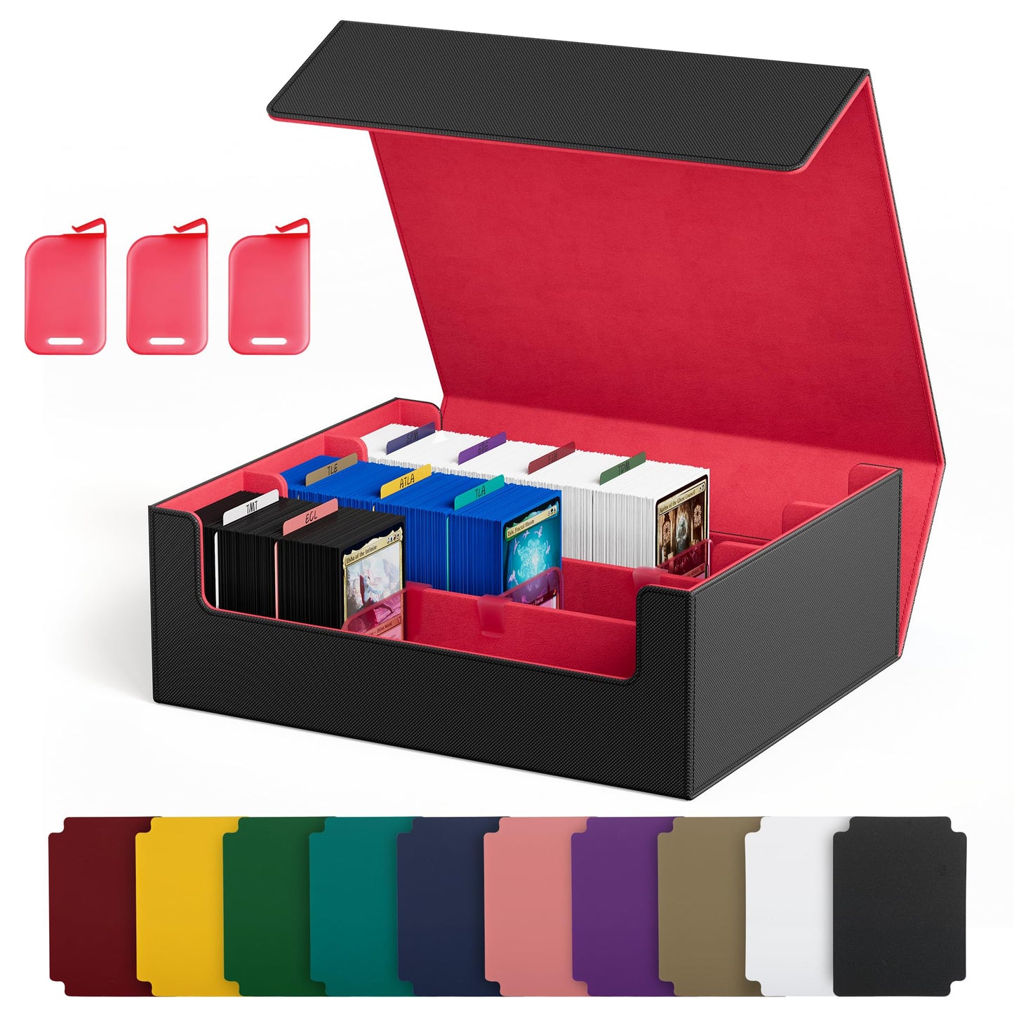 Hot UAONO Trading Card Storage Box, Holds 1800 Sleeved Cards with 10 Dividers & 3 Stoppers, Magnetic Closure PU Leather Card Case for MTG, PTCG, YGO, Sports Cards (Black)